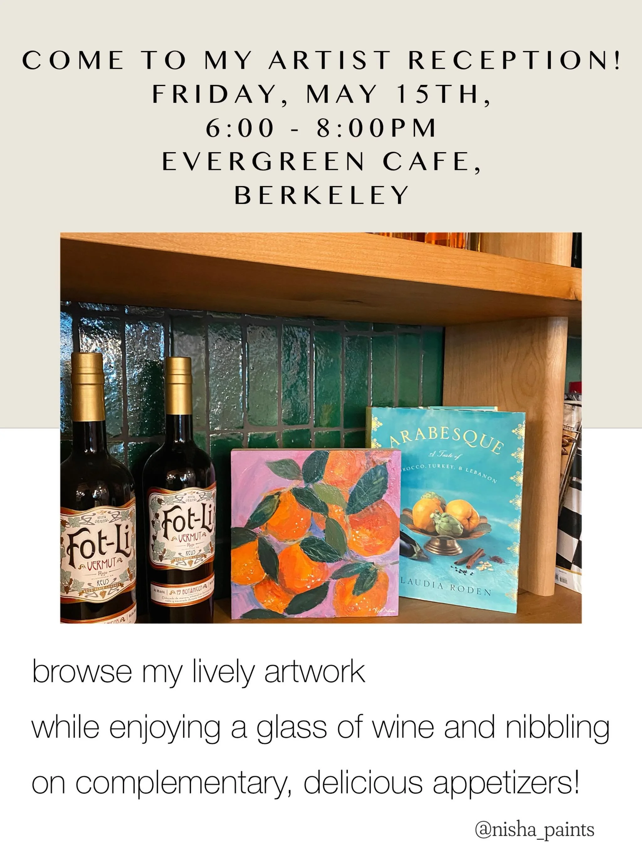Hey friends! Would love to see you at my artist reception on Friday, May 15th, from 6:00 to 8:00 pm at @evergreenberkeley on San Pablo! There will be wine and yummy bites! Hope to see you there!🦋🦋
.
.
.
.
#artistslife #bayareacreatives #supportloca