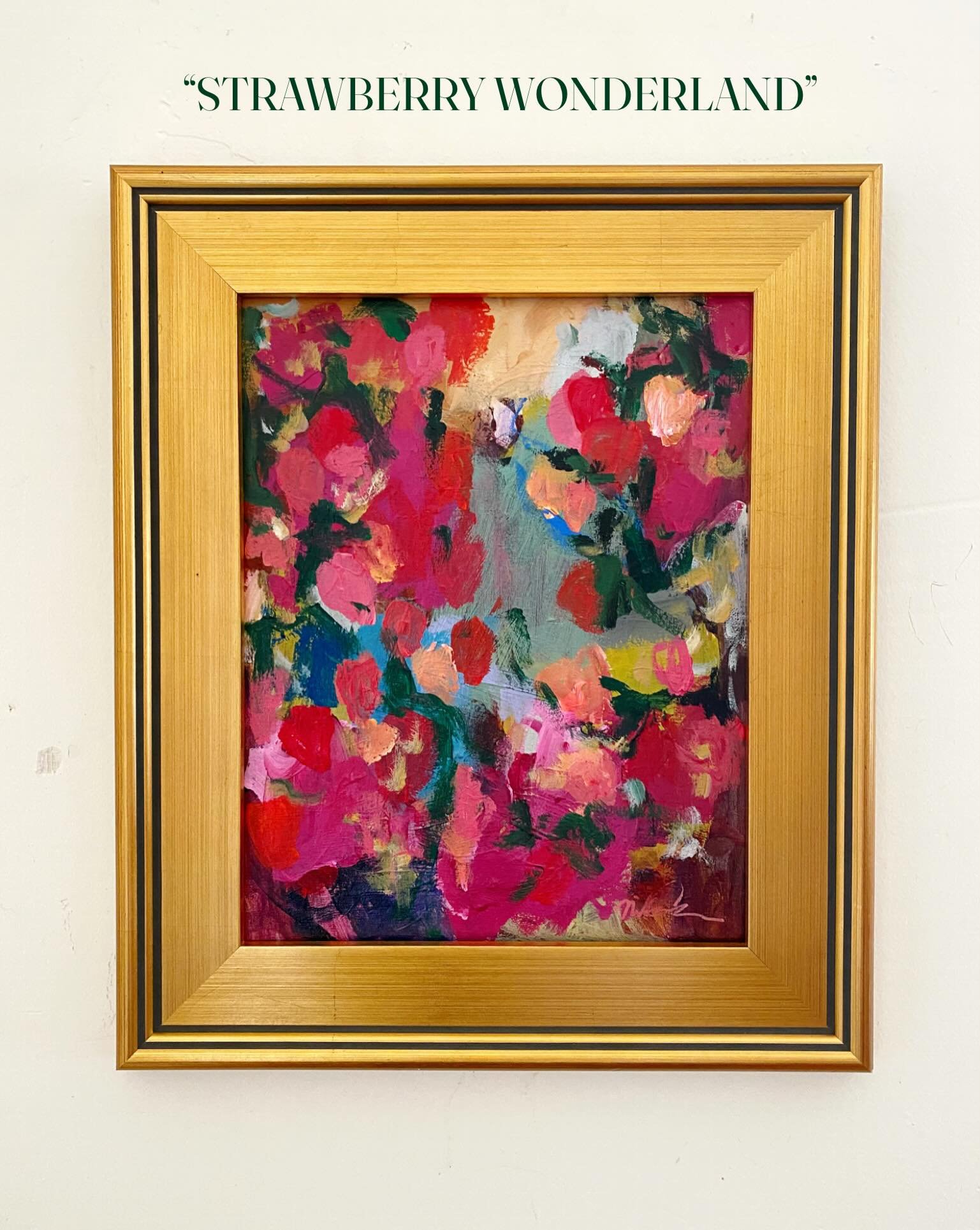 One of my favorite recently-finished paintings, &ldquo;Strawberry Wonderland,&rdquo; is on display and available to purchase at @evergreenberkeley until May 22! 🍓🌿🍓 stop by my artist reception at Evergreen Cafe (1621 San Pablo, Berkeley) on May 15