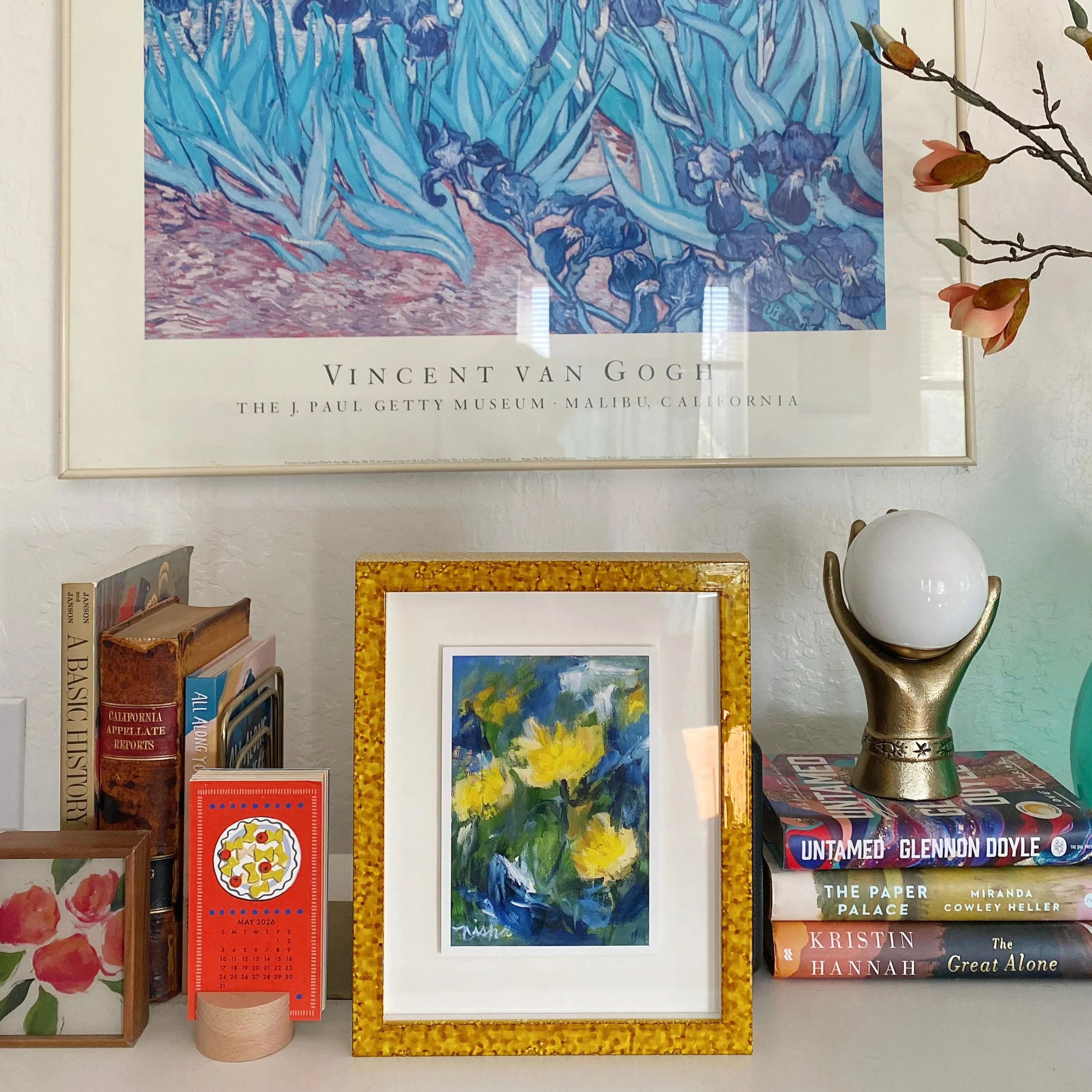 I&rsquo;m so pleased with how the framing (done by @framebridge ) came out for this print of my painting, &ldquo;Brighter Days&rdquo;!!!☀️🩵😎 I took a risk with choosing a yellow frame instead of a blue one, but I LOVE it! It&rsquo;s available to pu