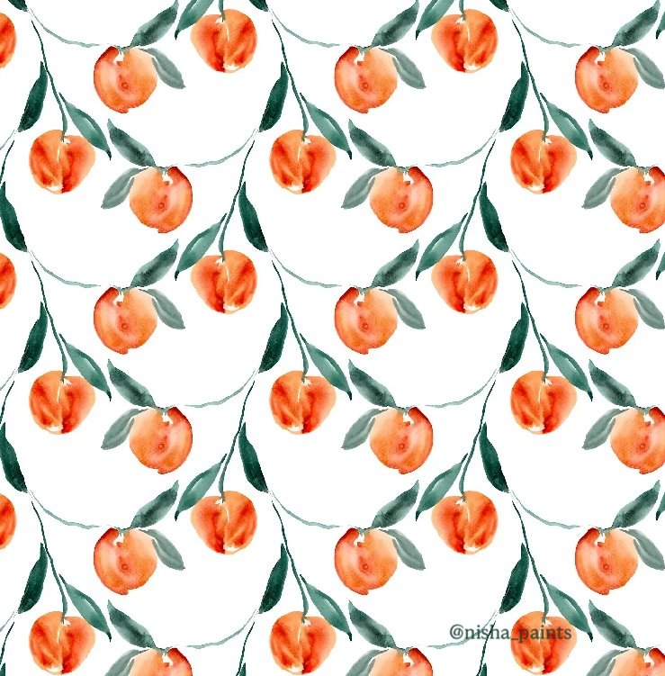 Nothing says &ldquo;summer&rdquo; like a juicy peach!  Here&rsquo;s my latest repeat watercolor pattern with a couple different background colors!  I&rsquo;ll be uploading this new design to my @spoonflower shop soon!  Swipe for the original painting