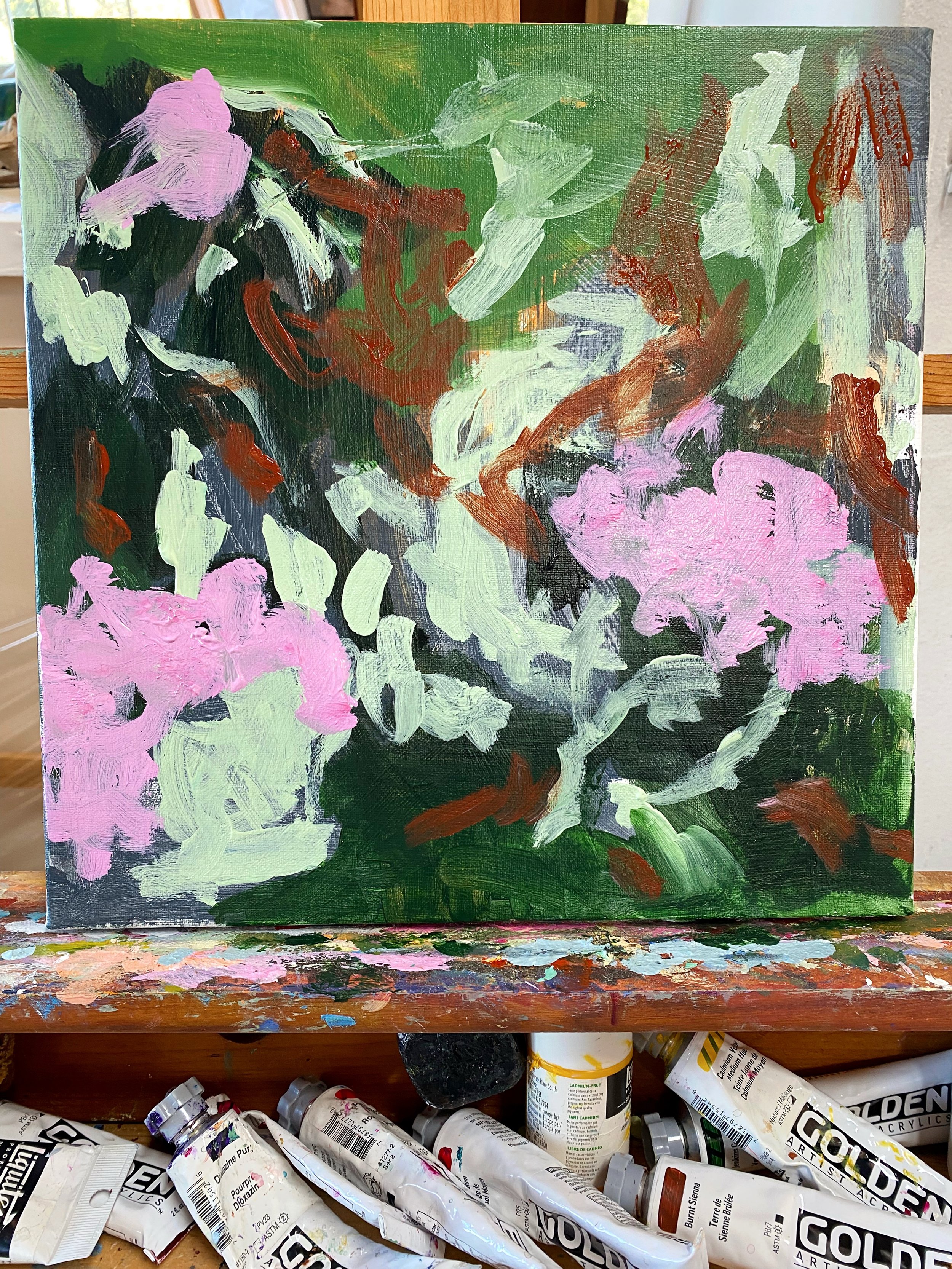 🍃new abstract in process! swipe to see the palette inspo!
.
.
.
.
.
#ontheeasel #abstractexpressionism #abstracted #abstractobsession #elegantinteriors 
.
.