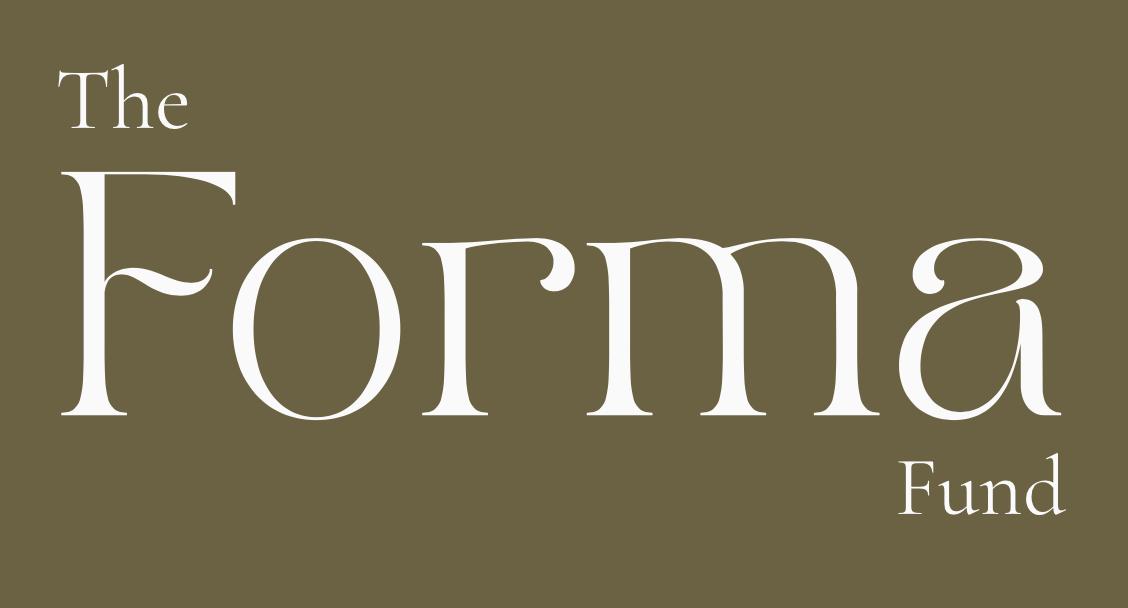 Logo of The Forma Fund with the name written in white text on a brown background.