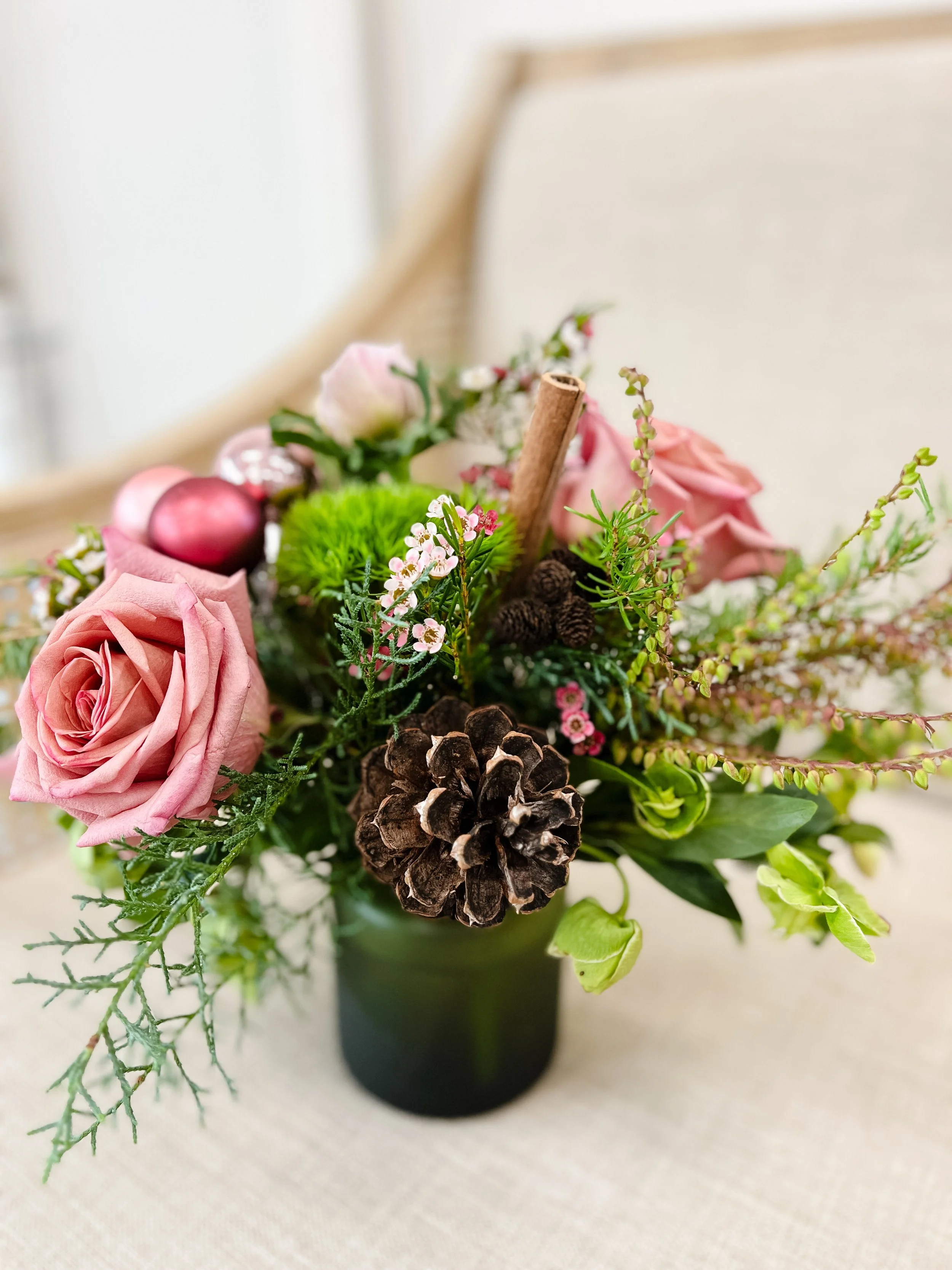 Victoria Florist, Fresh Flower Delivery Victoria, Victoria Flowers, Flower Arrangements,  Winter Flower Arrangement, Winter greens, YYJ, Victoria BC