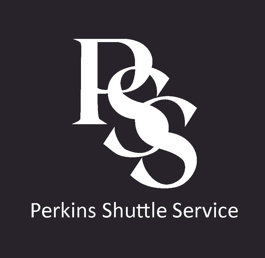 Logo for Perkins Shuttle Service with intertwined letters P, S, and S on a black background and white text.