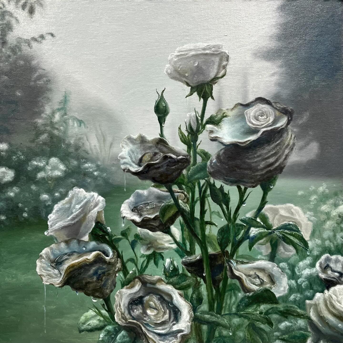 ✧ &ldquo;Painting the Roses Wet&rdquo; 12x12 in. (oil on linen mounted birch)