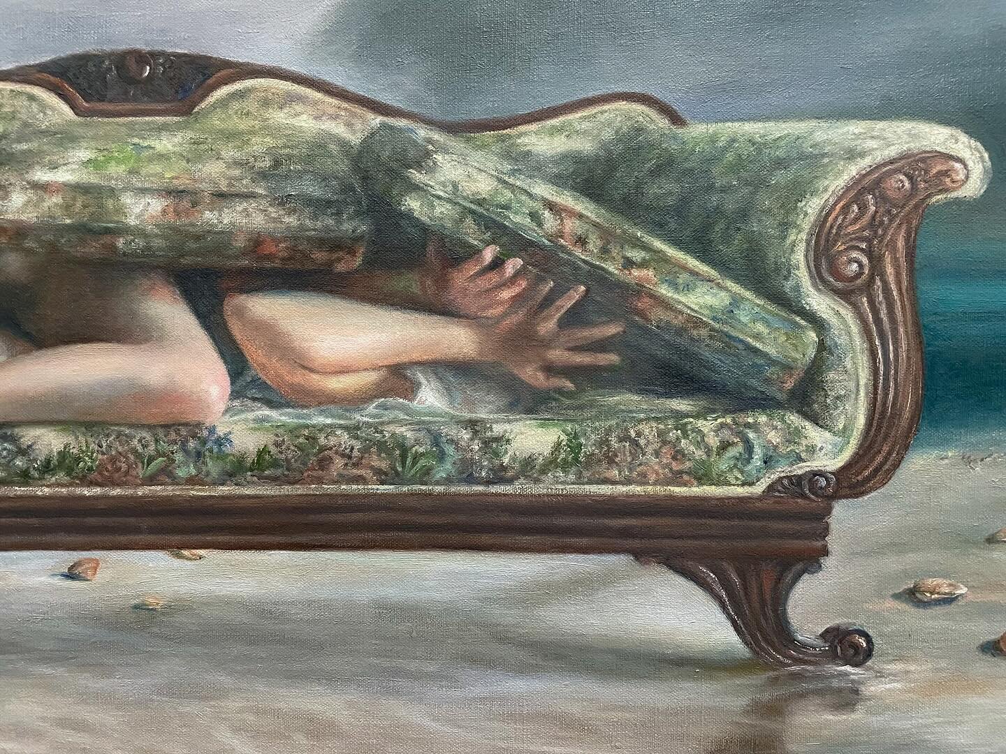 ✧ &ldquo;Woman in Repose&rdquo; 22x30 oil on linen 
__________
Started painting this in august last year and finally made some touch ups in order for it to feel fully how I envisioned 🩶 this is my favorite painting I have done in years and I&rsquo;m