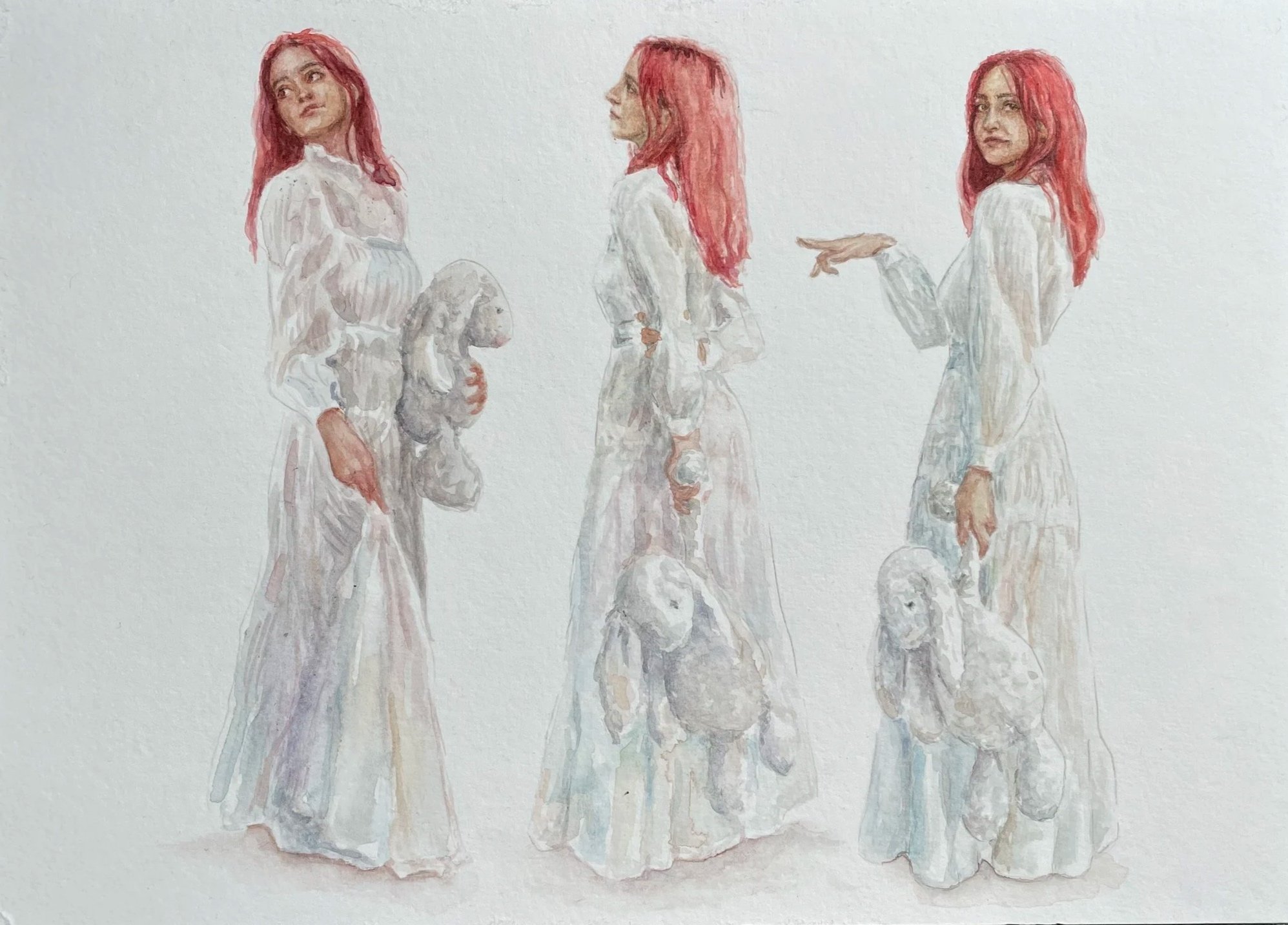 Isabella Trio (9x12, 2025) watercolor on paper 