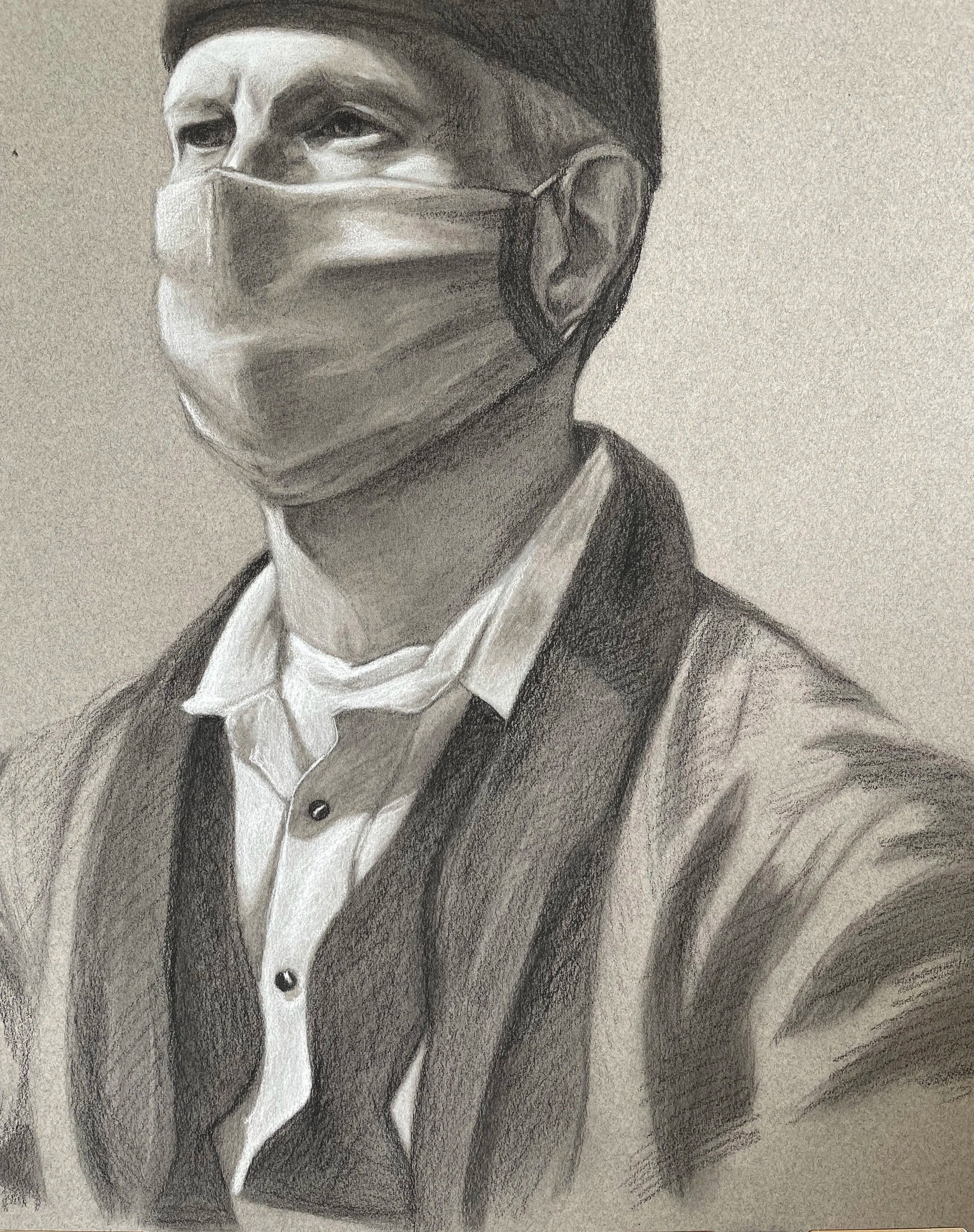 Male Life Drawing (18x24, 2021) charcoal on paper 