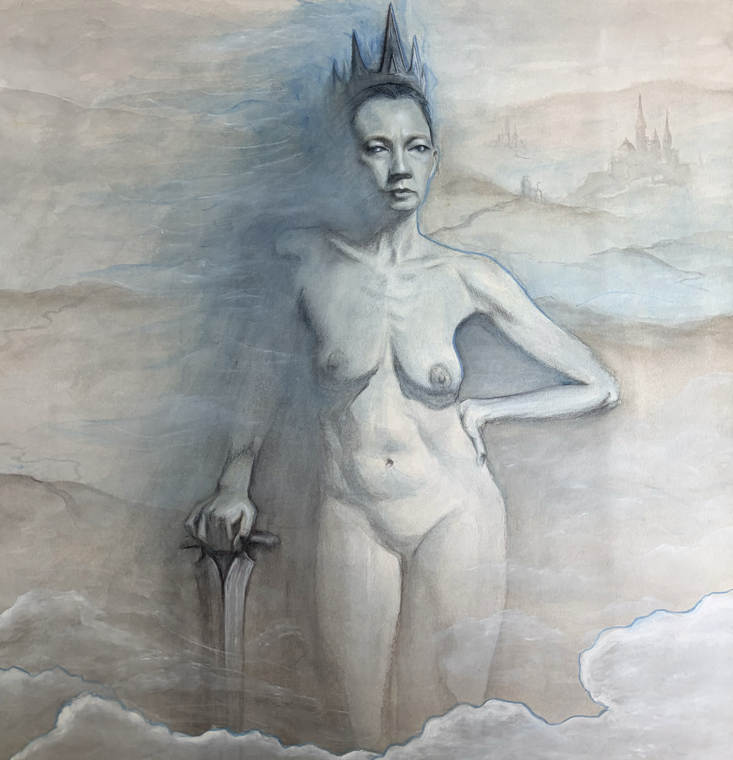 Ruth Fantasy Life Drawing (28x28, 2024) mixed media on watercolor paper