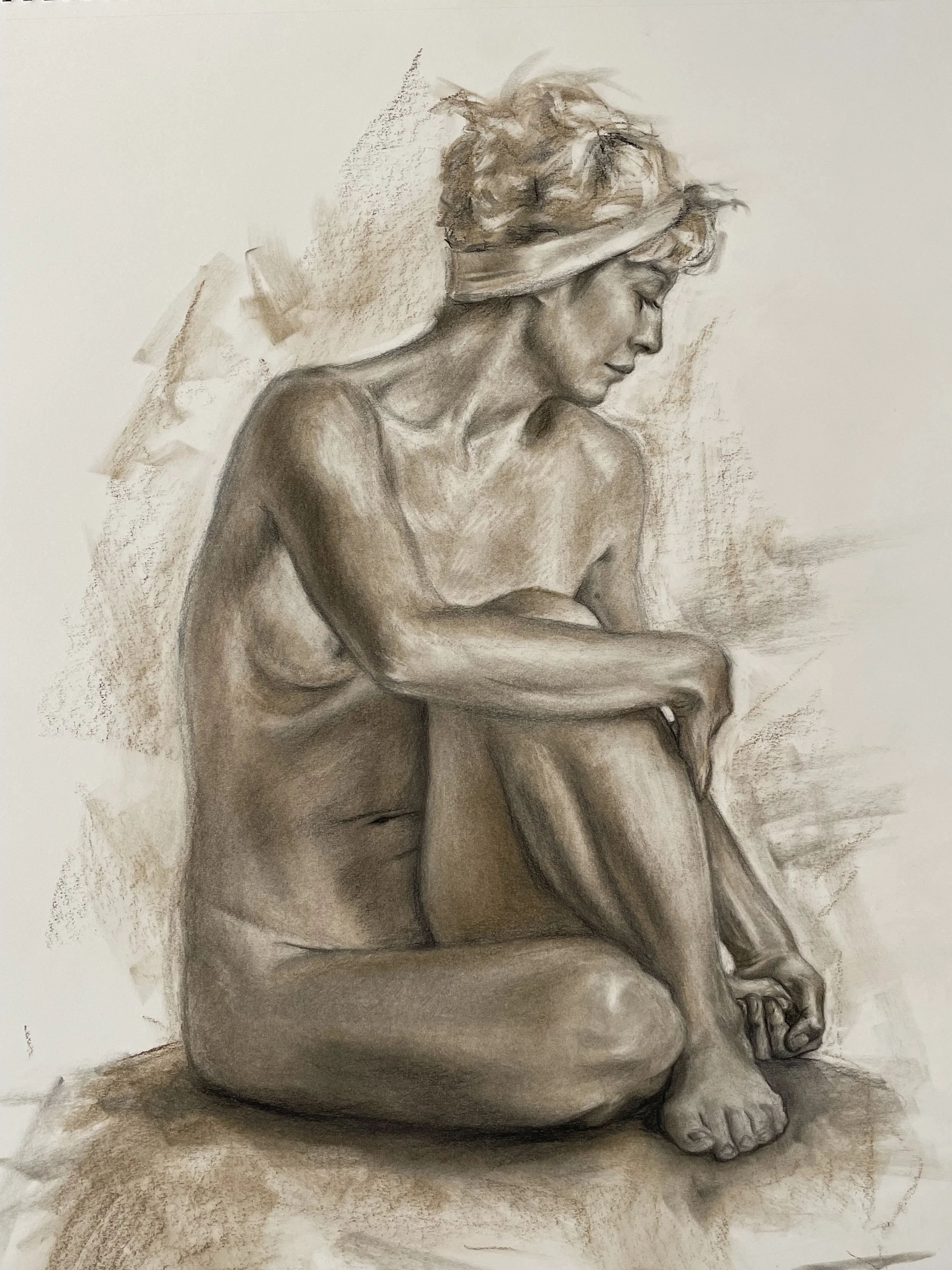 Female Figure Drawing 1 (18x24, 2023) pastel on paper