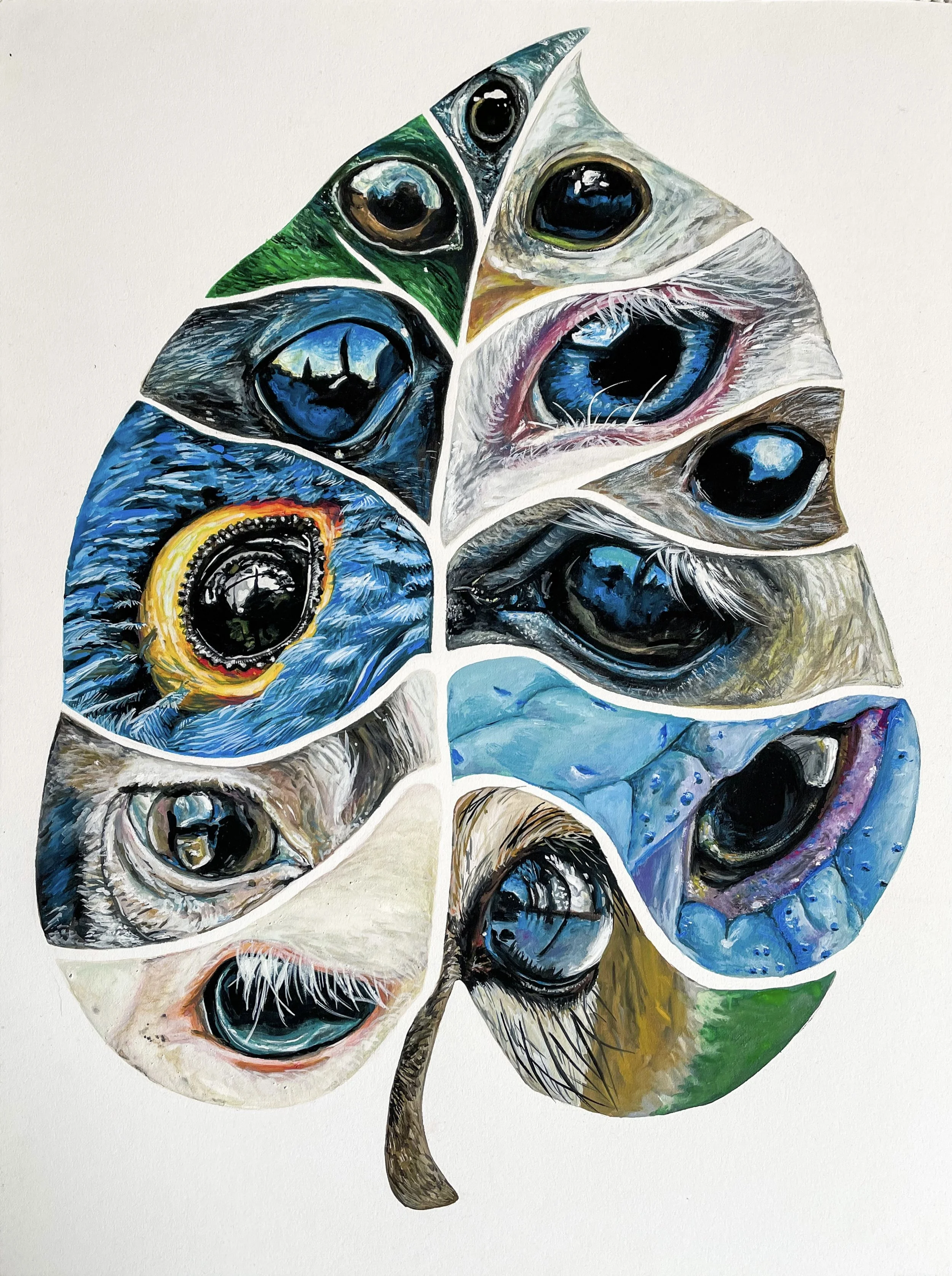 Many Eyes, One Leaf (18x24, 2022) gouache on illustration board *NFS