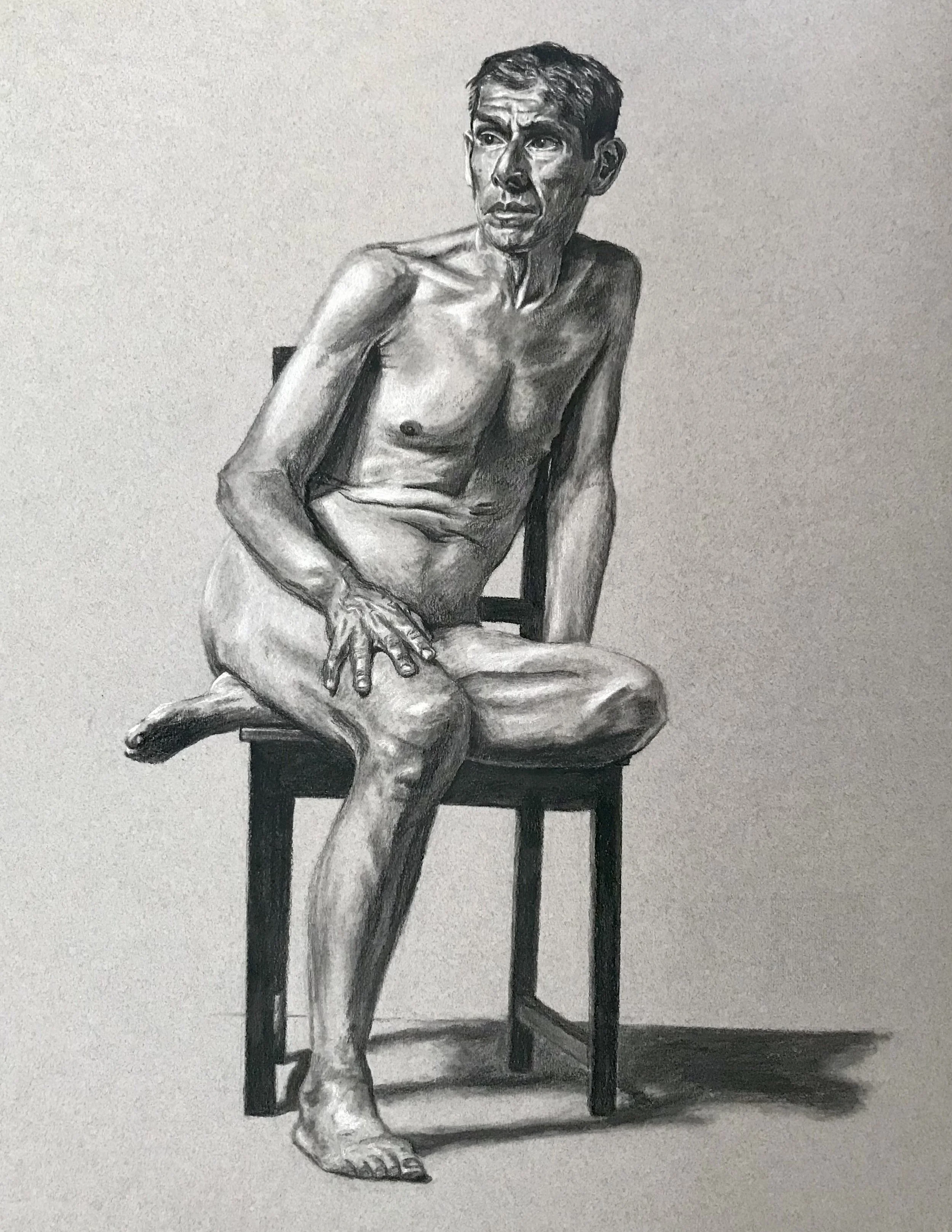 Paul Life Drawing (18x24, 2020) charcoal on paper *NFS