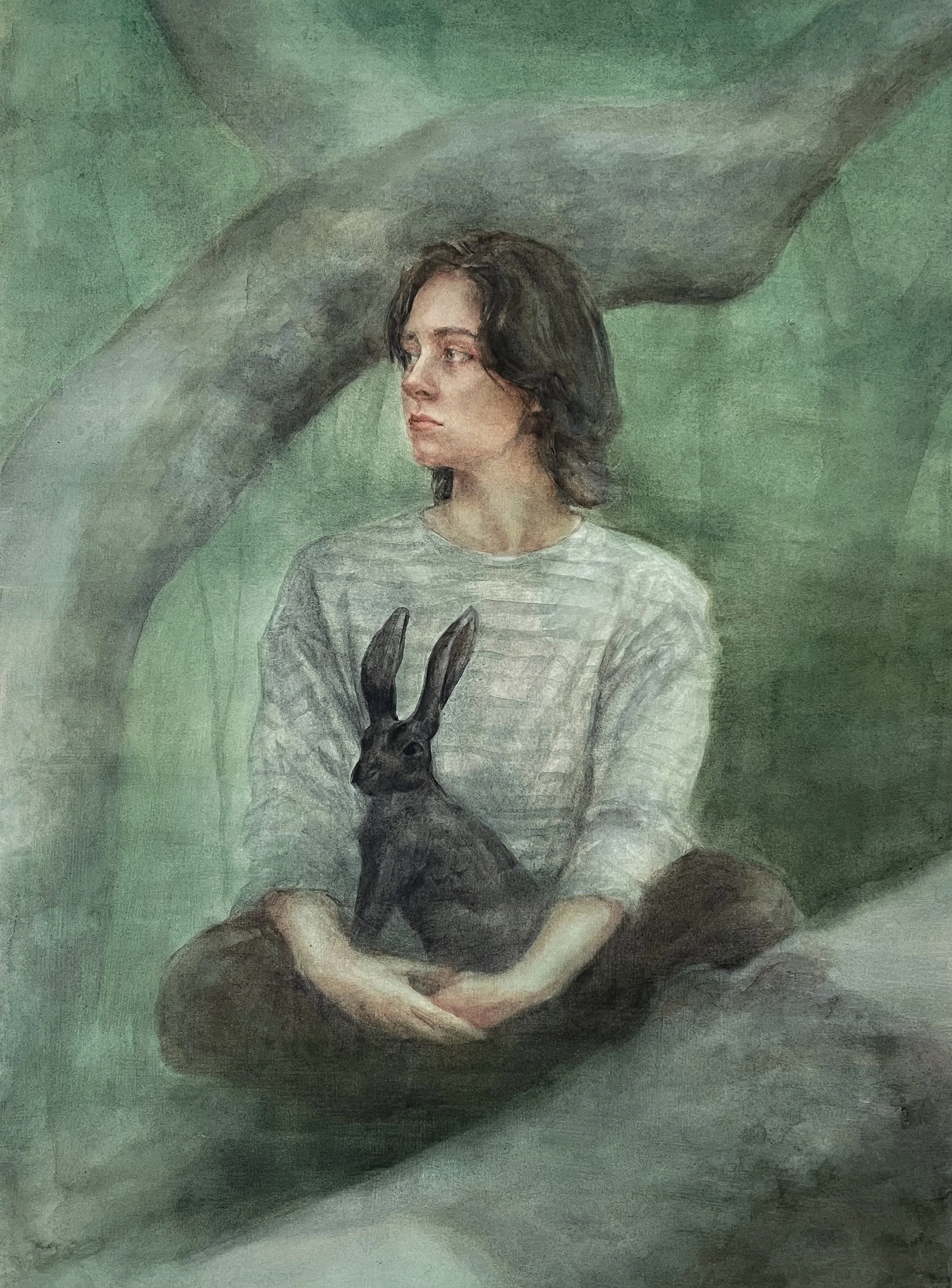 Patient with a Friend, 14x20 watercolor on paper (2025)