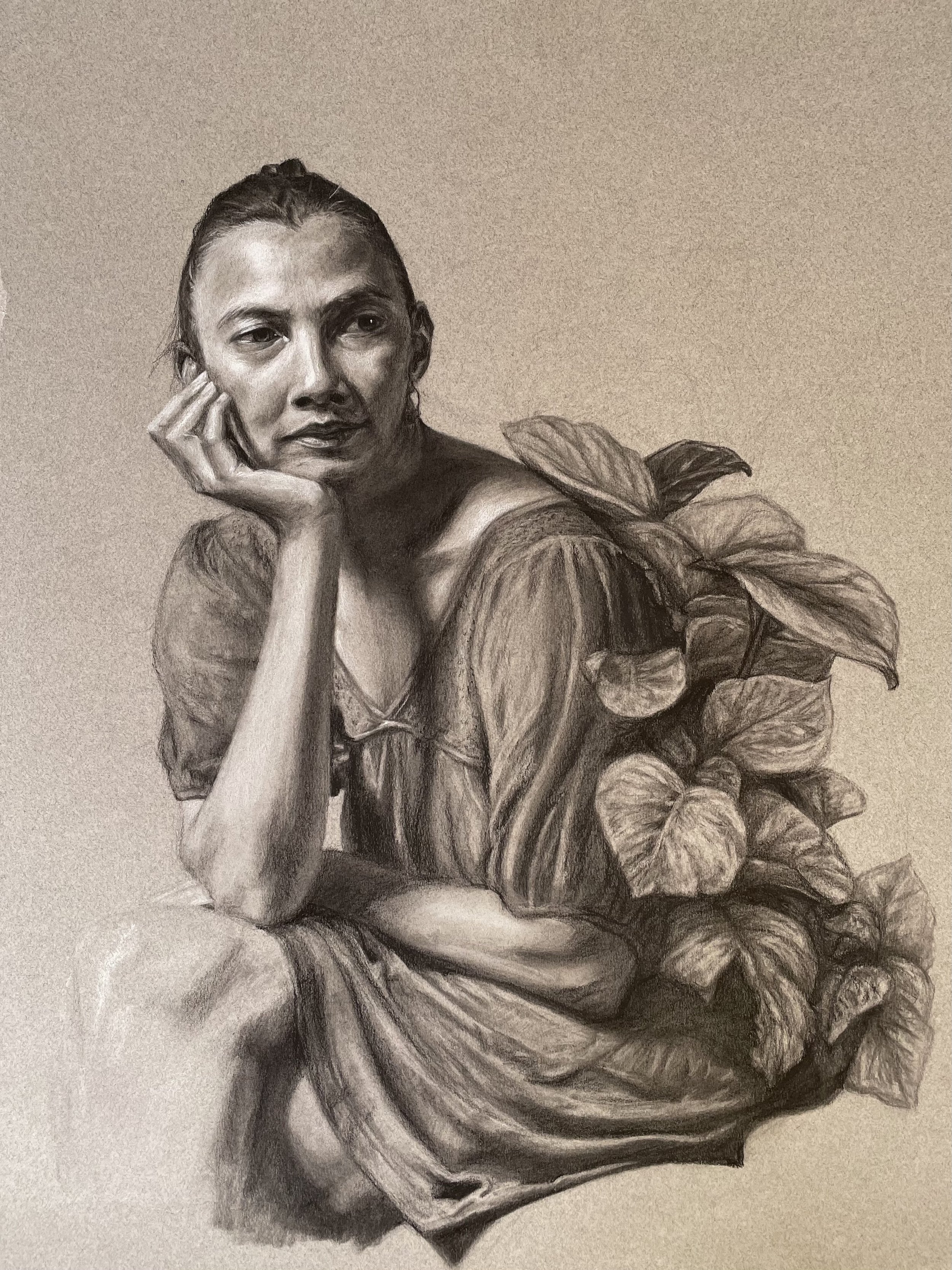 Ruth Life Drawing (18x24, 2021) charcoal on paper 