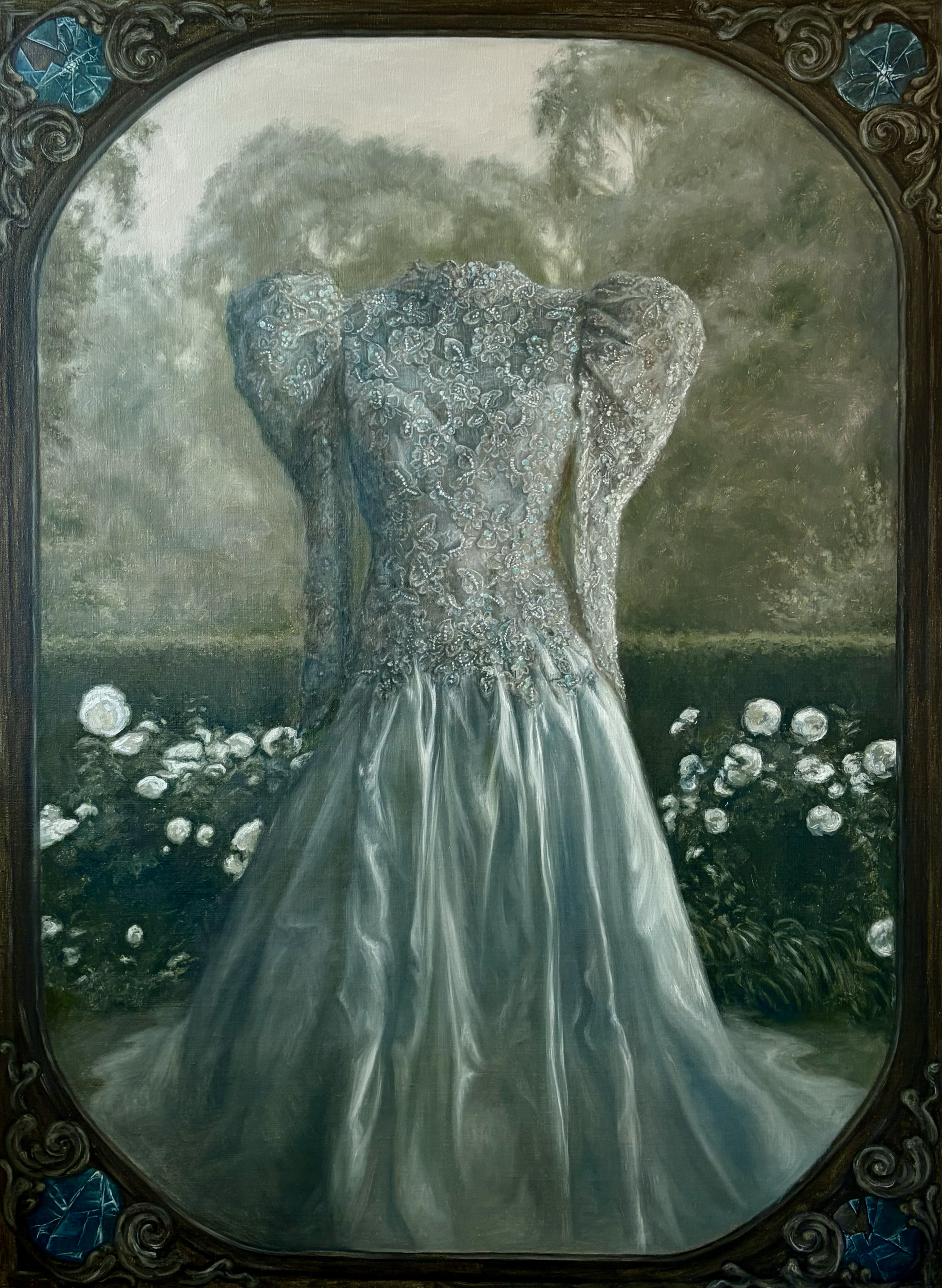 Something Borrowed, Broken, and Blue, 55x32 oil on linen (2026)