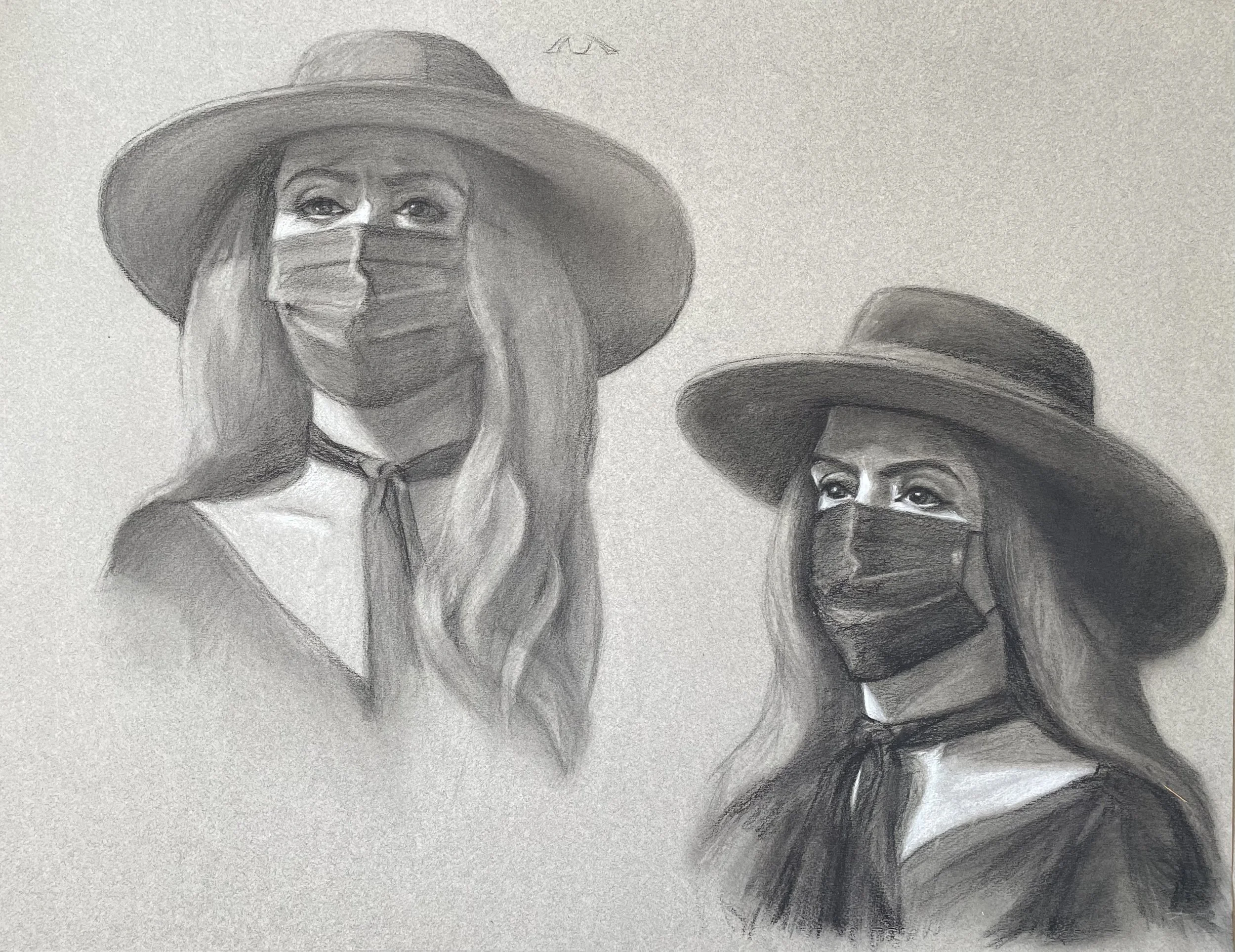 Two Portrait Drawing Study (18x24, 2021) charcoal on paper 