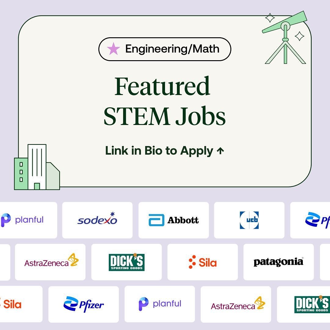🚀 PART 2: Cool STEM jobs you might want to apply for. #linkinbio #womeninSTEM

👀 Check out the link in our bio for the links to apply to these jobs and more!

❌ These posts are not sponsored, they are just a resource to support your job hunt. All l