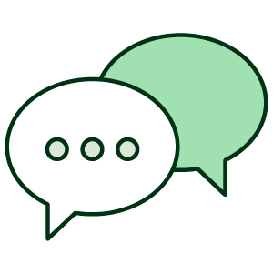 Two speech bubbles, one white and one green, overlapping with three dots inside the white bubble.