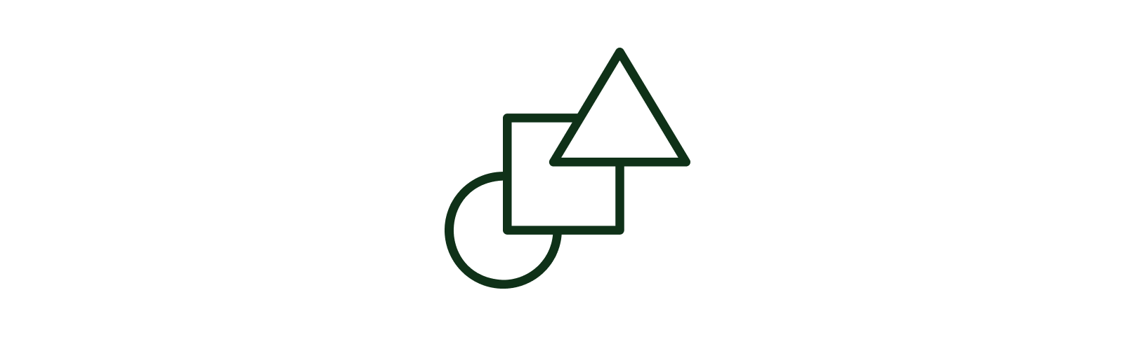 Simple line drawing with geometric shapes including a circle, square, and triangle overlapping each other.
