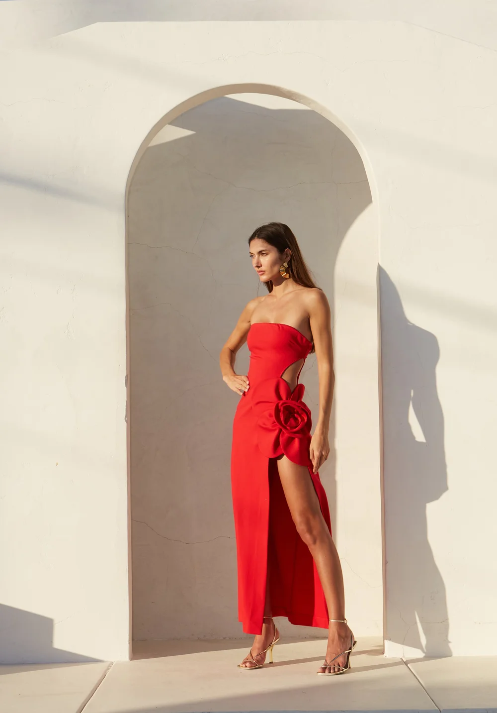 strapless open back dress Burnt Orange Mother Of Bride Dress A Line V Neck 3/4 Illusion Sleeves main image 0