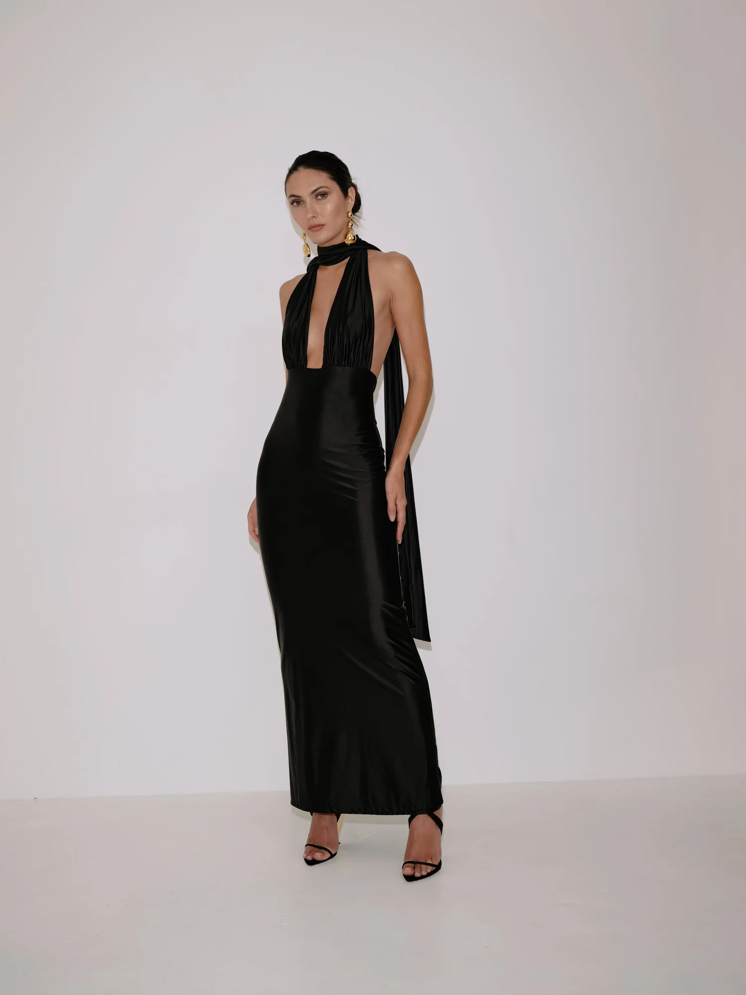 delfi collective giselle halter pleated ombre satin maxi dress Delphi Collective Giselle Halter Pleated Satin Dress