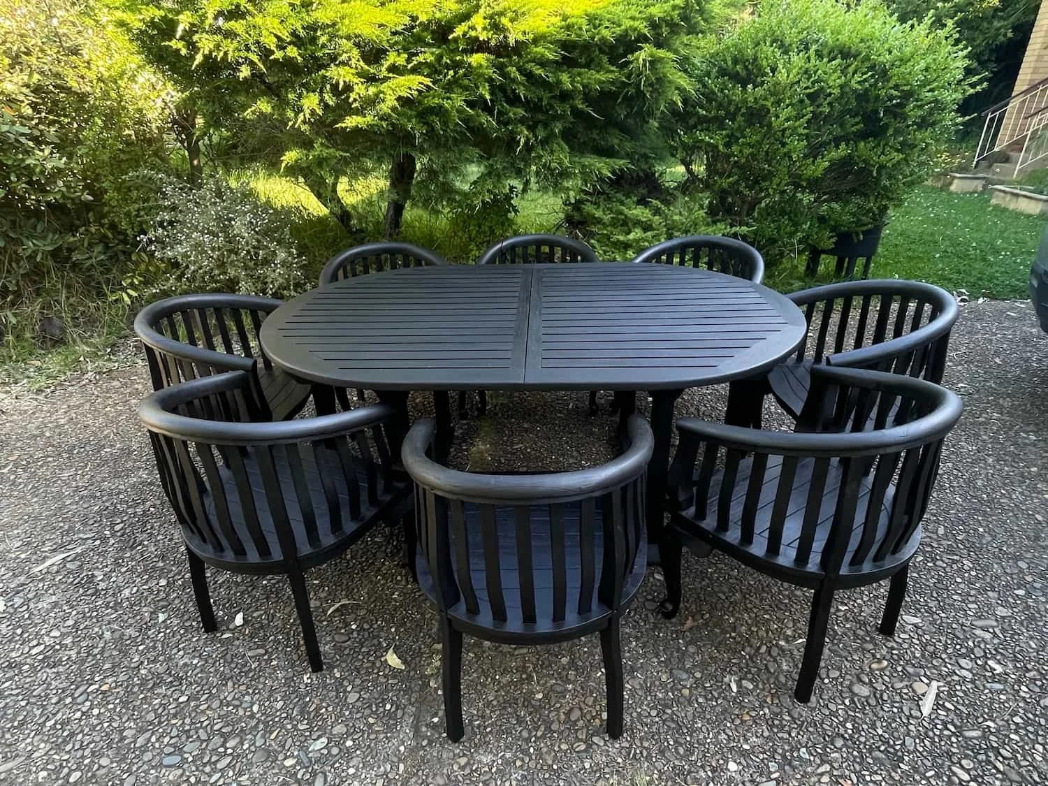 Teak outdoor furniture finished in Black