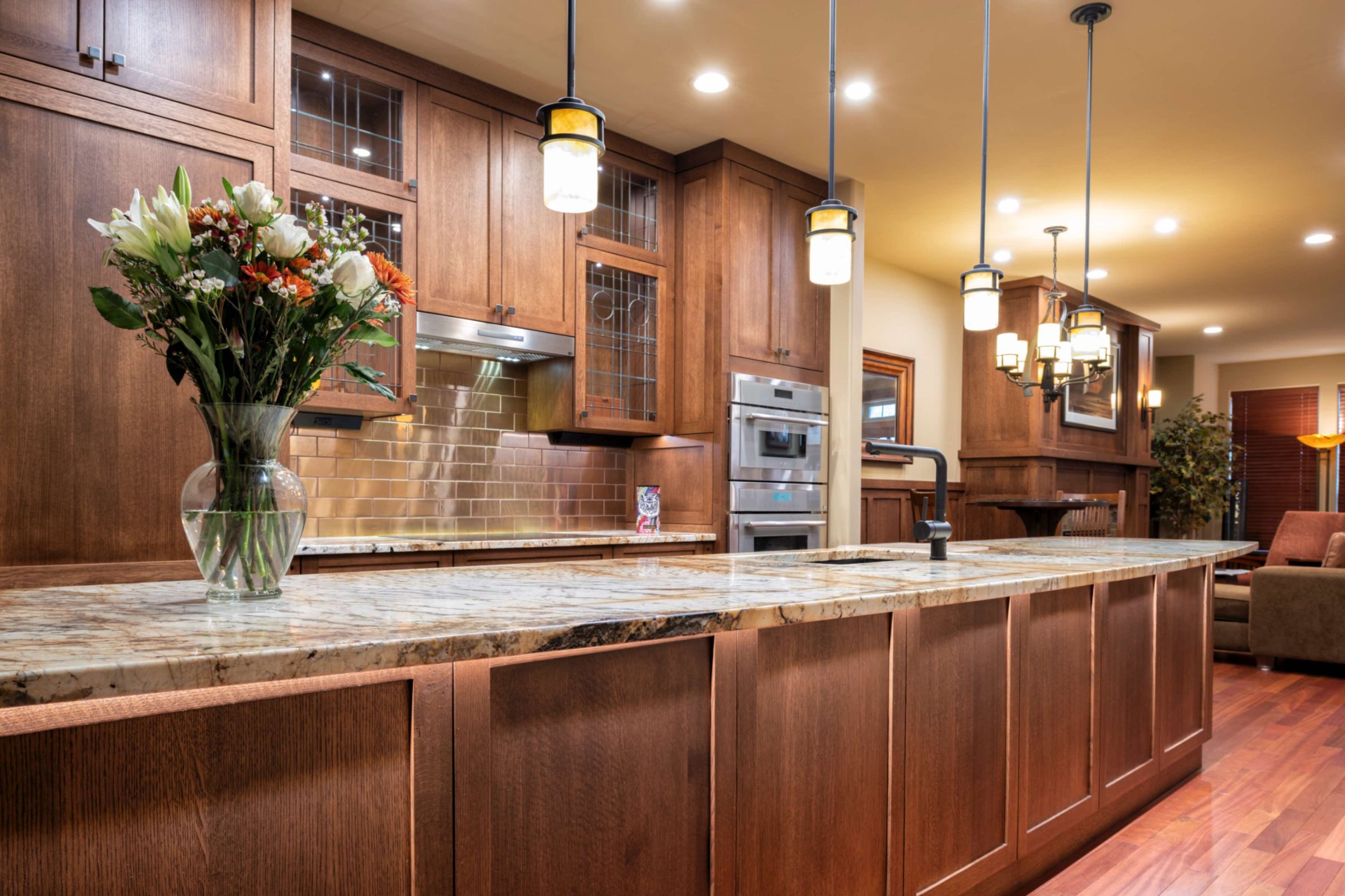Large kitchen island in a historic kitchen
