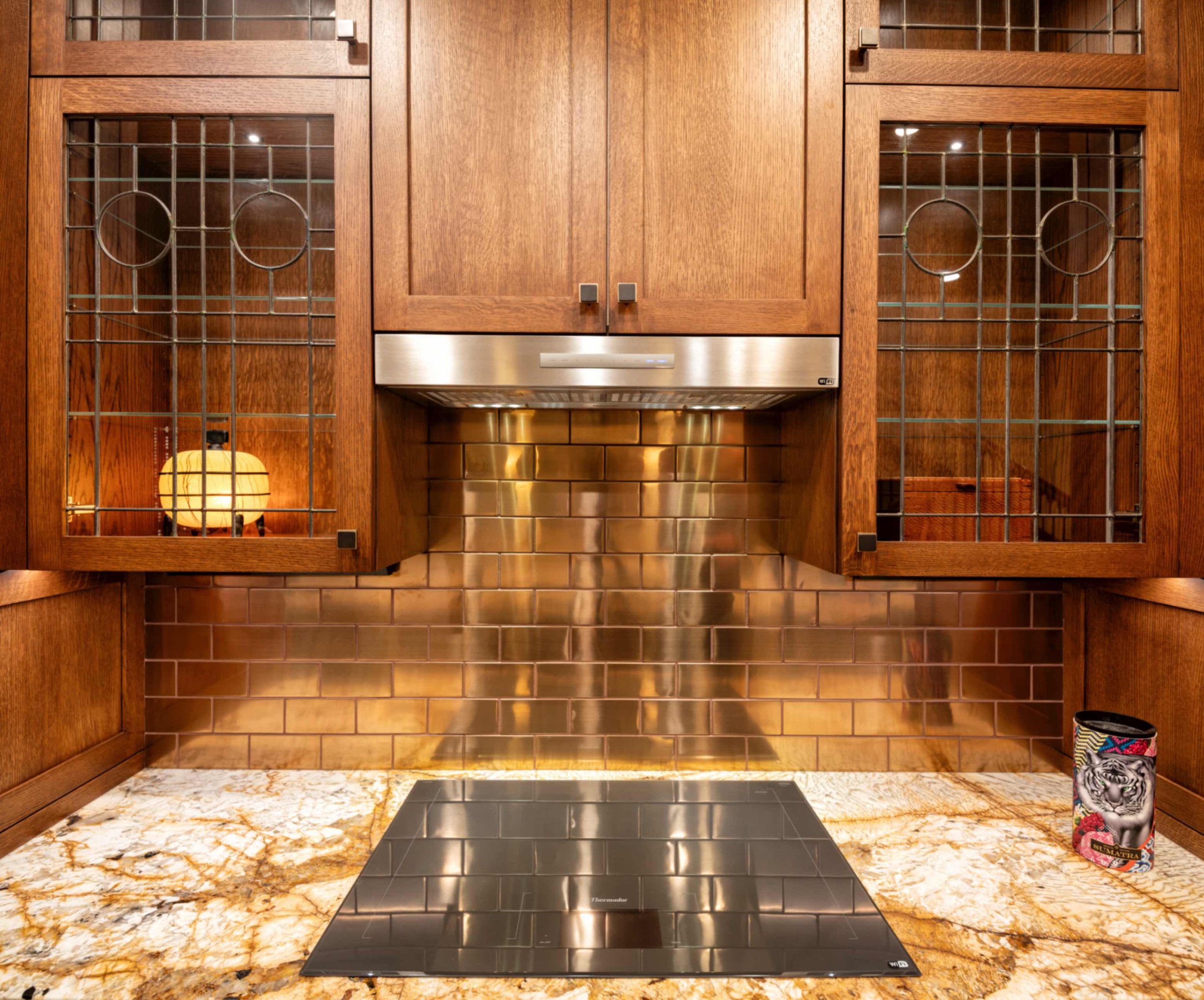Copper backsplash in a historic kitchen remodel