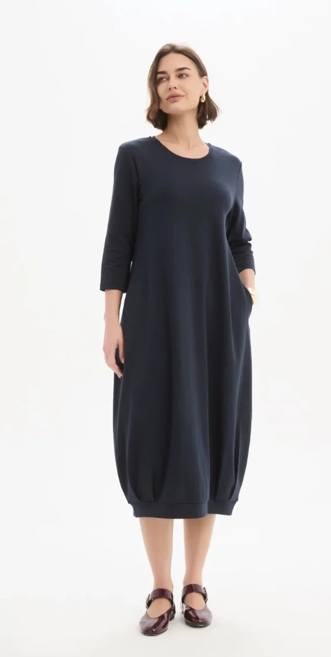 Tirelli Banded Hem Jersey Dress- Navy