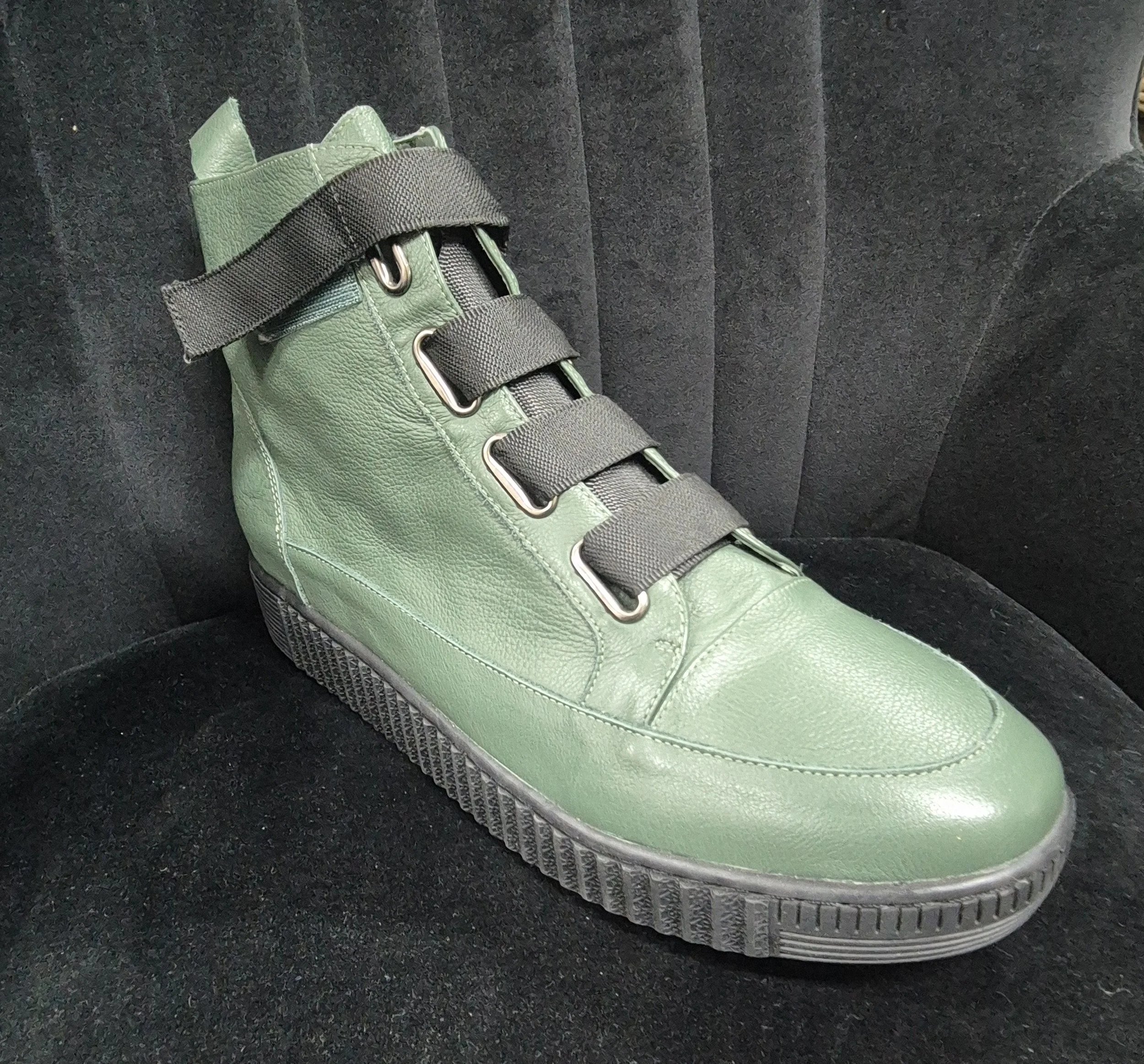 Hinako Green Leather Boots