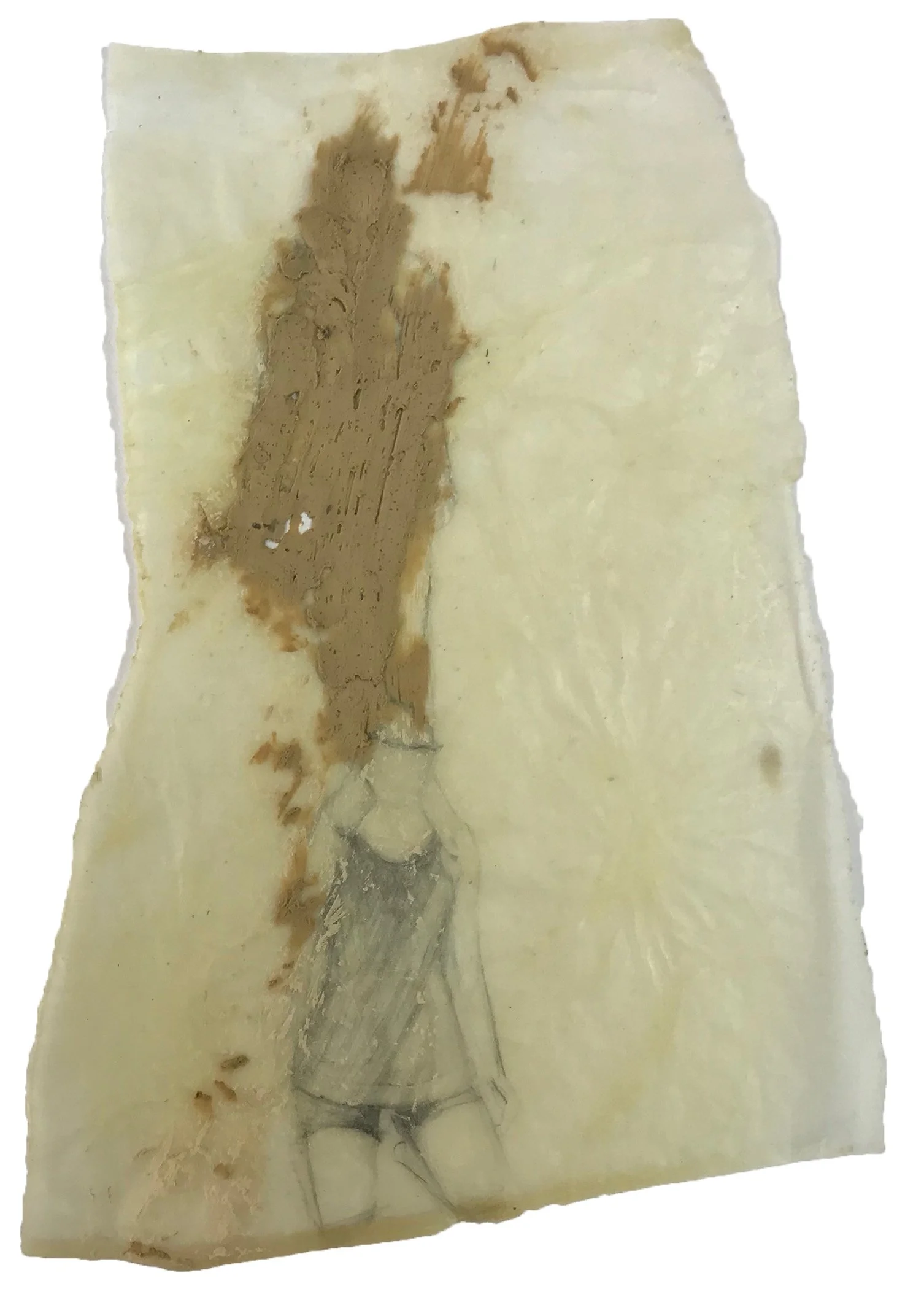 Clay Drawing 1, graphite, clay and beeswax on paper, approx 12"x9"