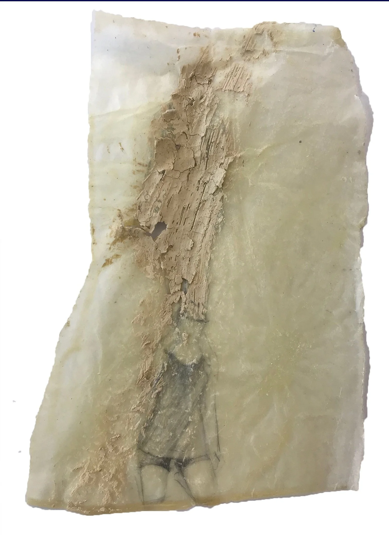 Clay Drawing 2, graphite, clay and beeswax on paper, approx 12"x9"
