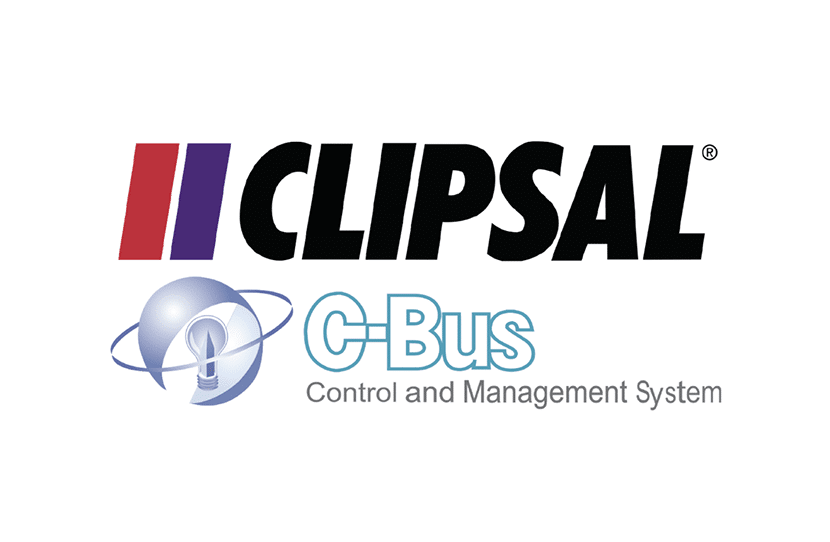 Logo for CLIPSAL C-Bus Control and Management System with a globe and light bulb design.