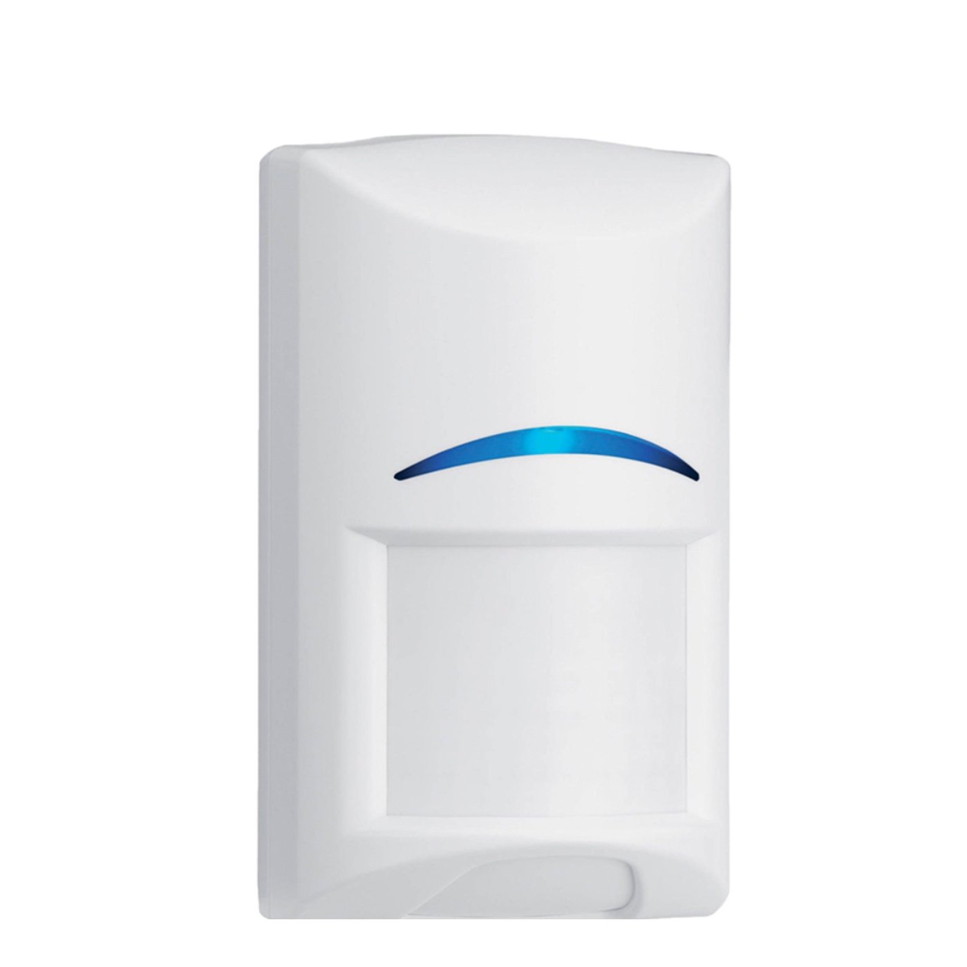 White motion detector with a blue indicator on the front.