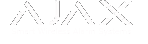 AJAX Smart Wireless Alarm Systems logo with white text on a dark background.
