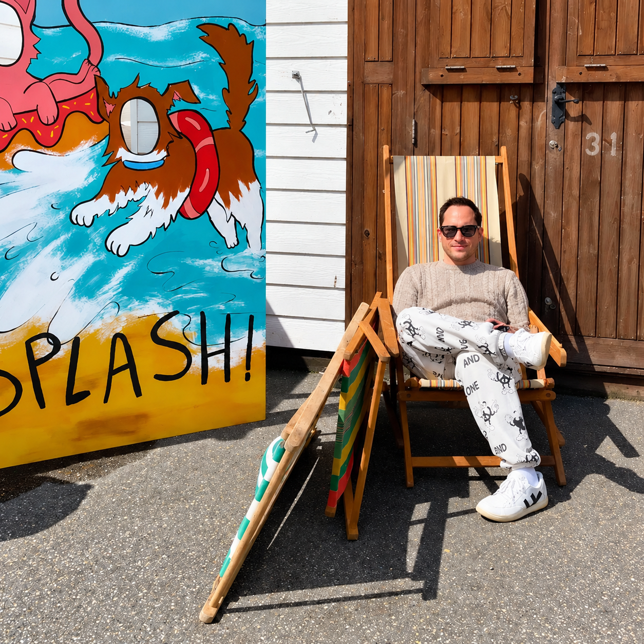Set Decorator Maxwell Fine on set at Herne Bay Pier during production of Heartstopper for Netflix.
