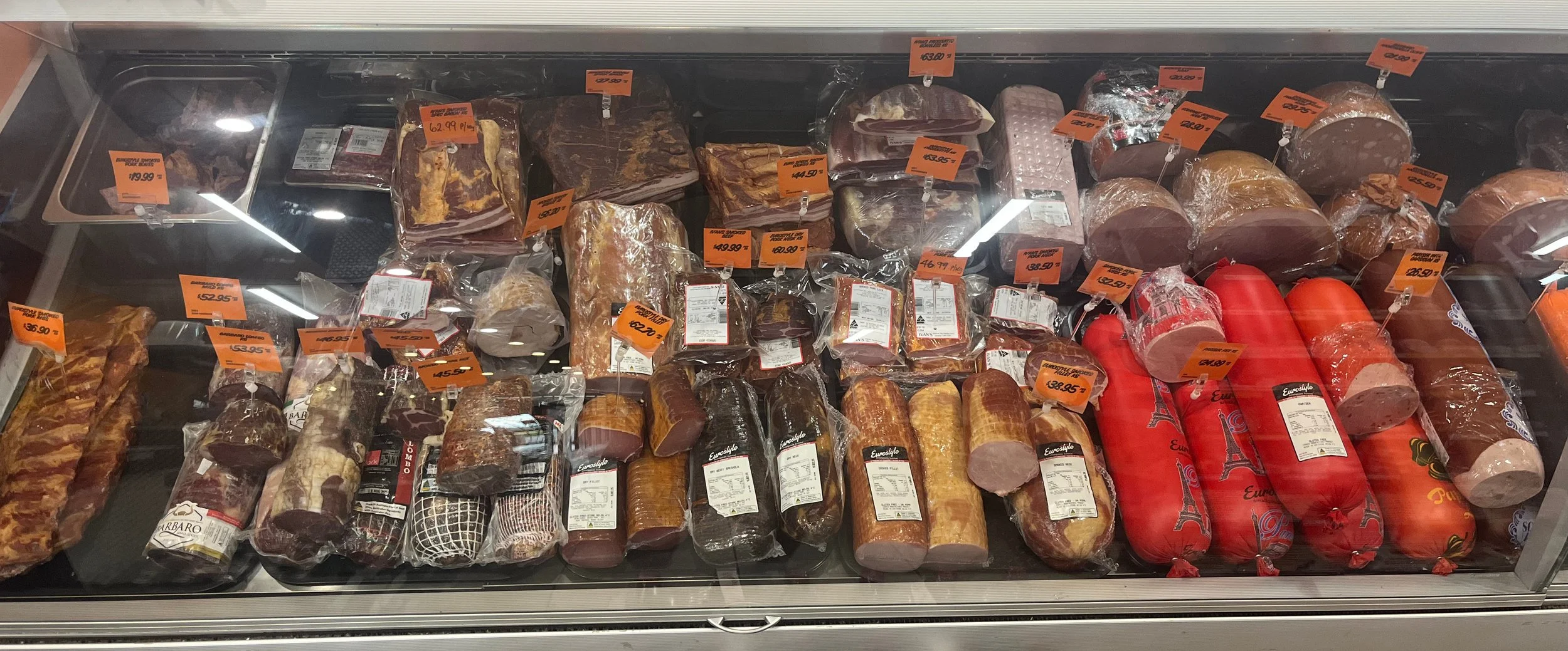- EUROSTYLE smoked and dry pork: ribs, fillet, neck, bones, loin, bacon
- IVANS smoked pork, beef & procuitto
- Barbaro meats
- Mondo meats
- Cevapi
- Turkey breast
- Ham & Pariser