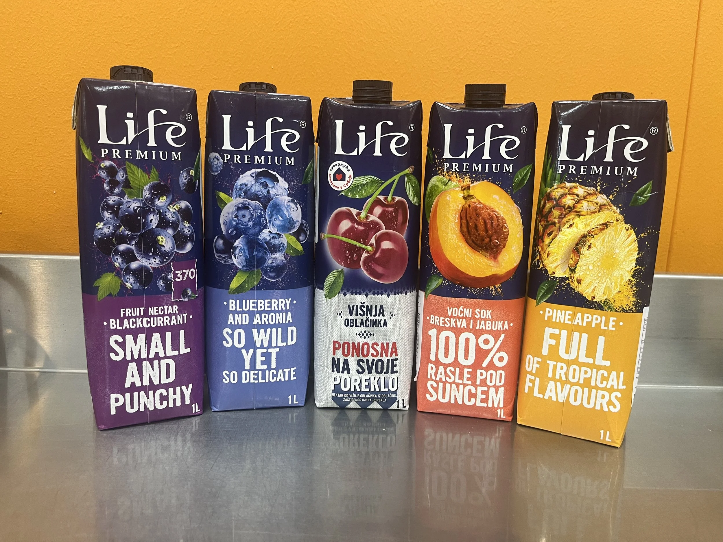 Life Premium Fruit Juices. Available in a variety of flavours.