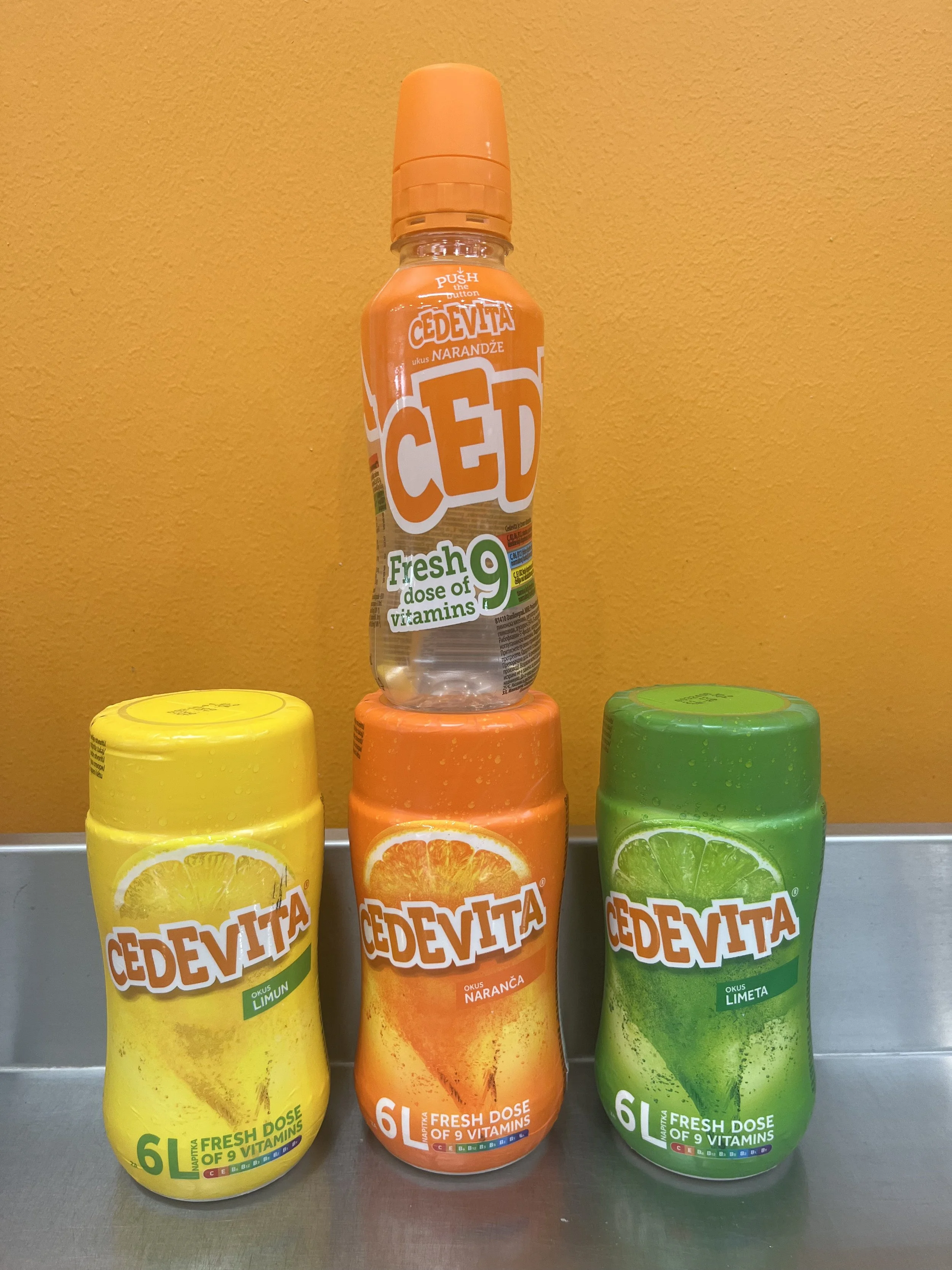 Cedevita - different size powders available and also a ready to drink bottle to go. 9 Vitamins and minerals and a variety of flavours.