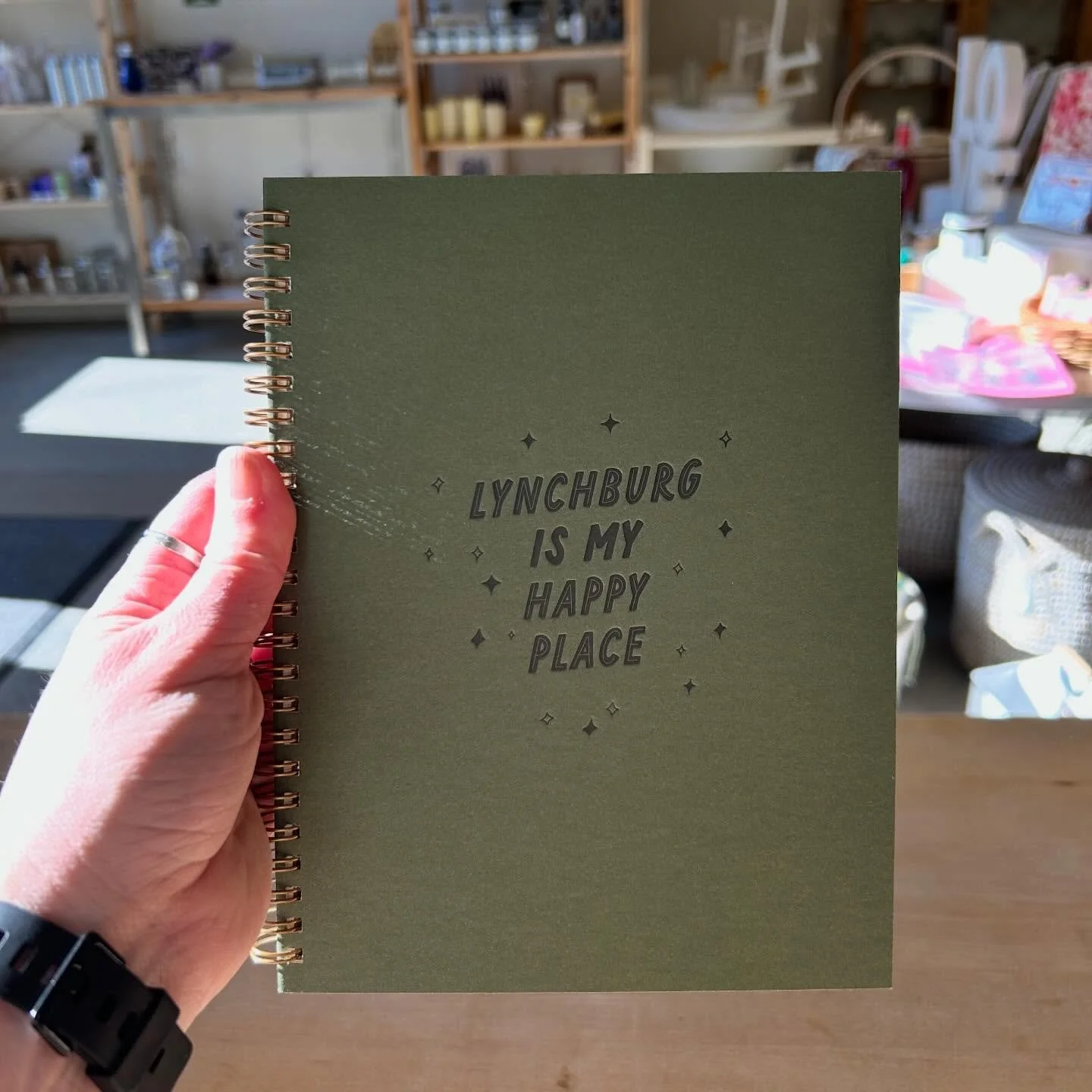 New Product Alert 🚨
We just got in these beautiful custom &ldquo;Lynchburg is my happy place&rdquo; notebooks! These have lined pages and would make great journals or guest books for an Airbnb 💫 Scroll through the photos to see the video of the oth