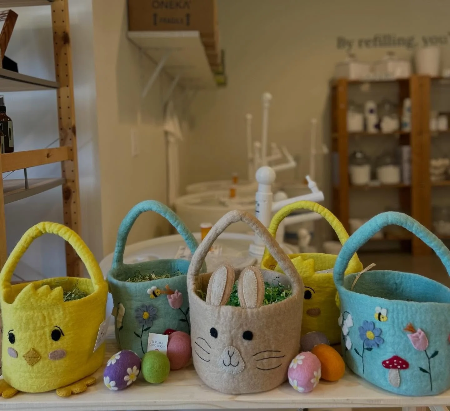 We have one last handful of these precious felt Easter baskets left in the shop! These will last for years and years. Come get yours today 10-6.
Please note: We are CLOSED EASTER SUNDAY.