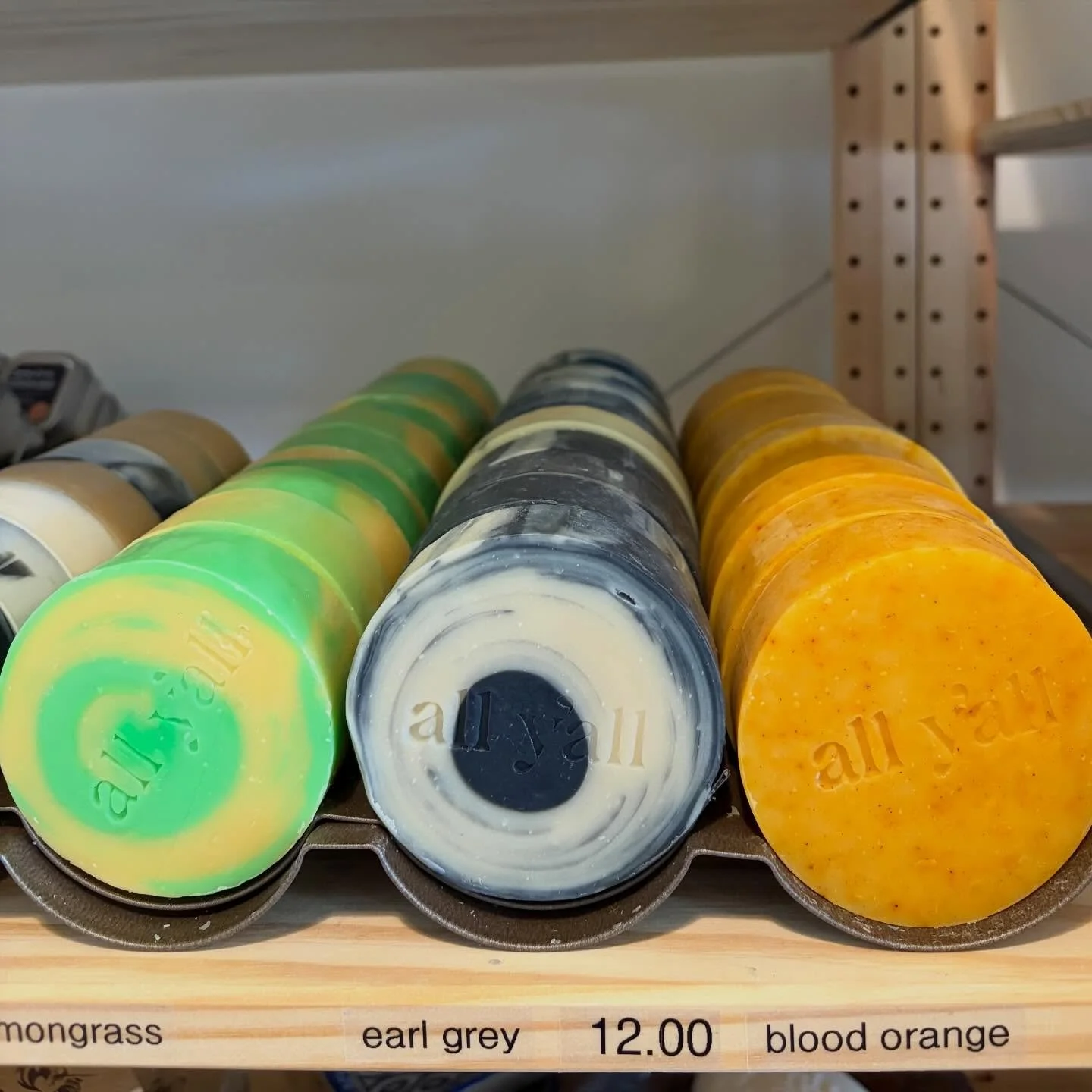 All y&rsquo;all soaps have been restocked! These are gray and blood orange soaps are some of the favorites amongst our customers and we are so happy to have them back!! Come gets your, we&rsquo;re here until 6 today.