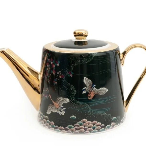 crane print teapot