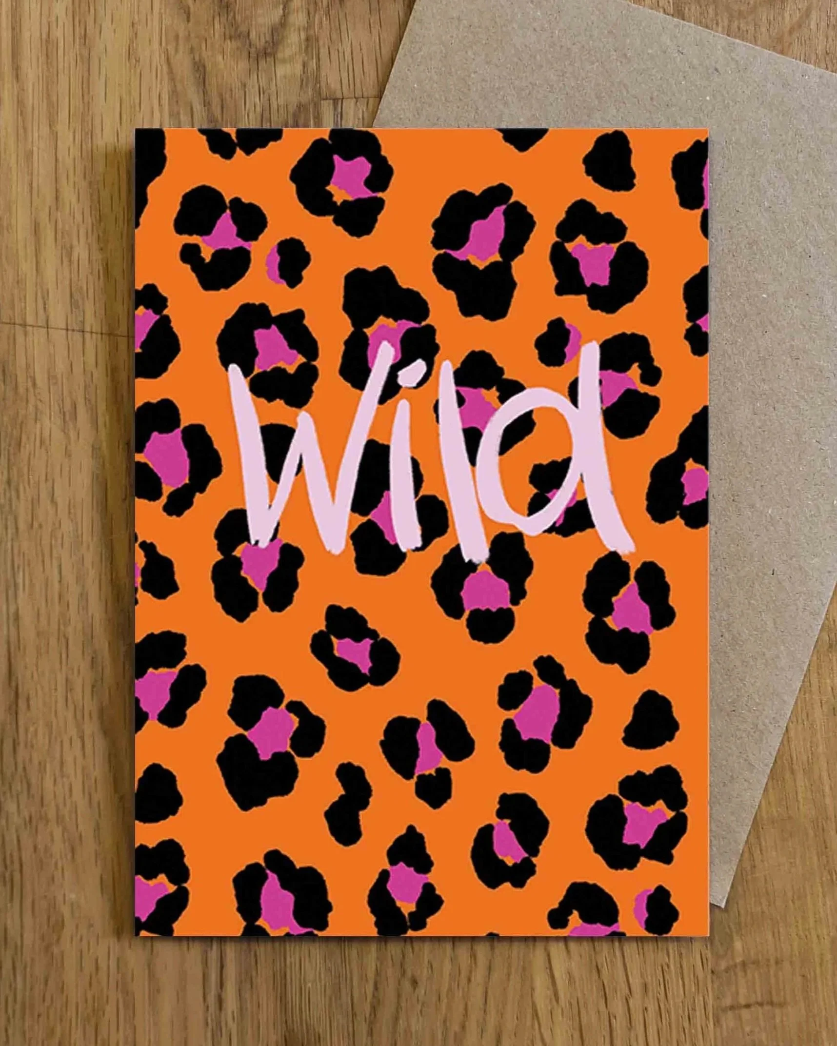 'WILD' ORANGE AND PINK LEOPARD PRINT CARD
