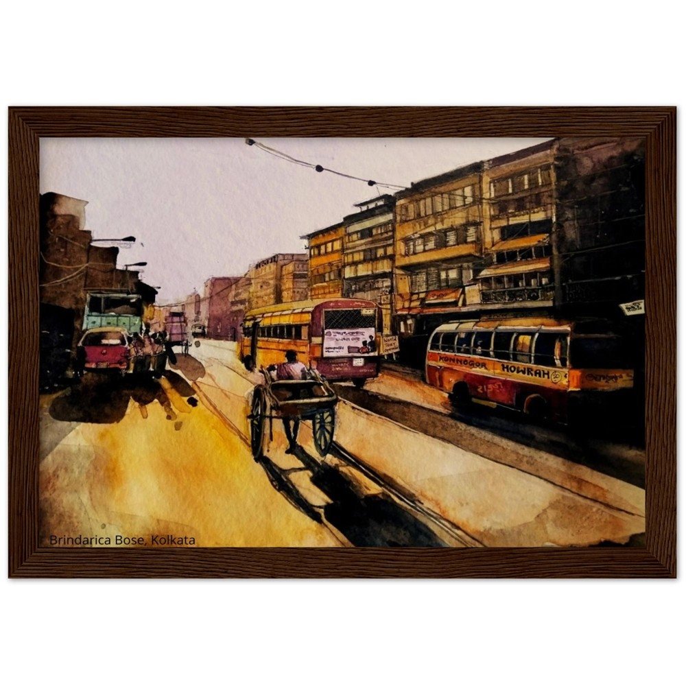 Premium Matte Paper Wooden Framed Poster of a watercolour reprint (Kolkata) by (c) Brindarica Bose