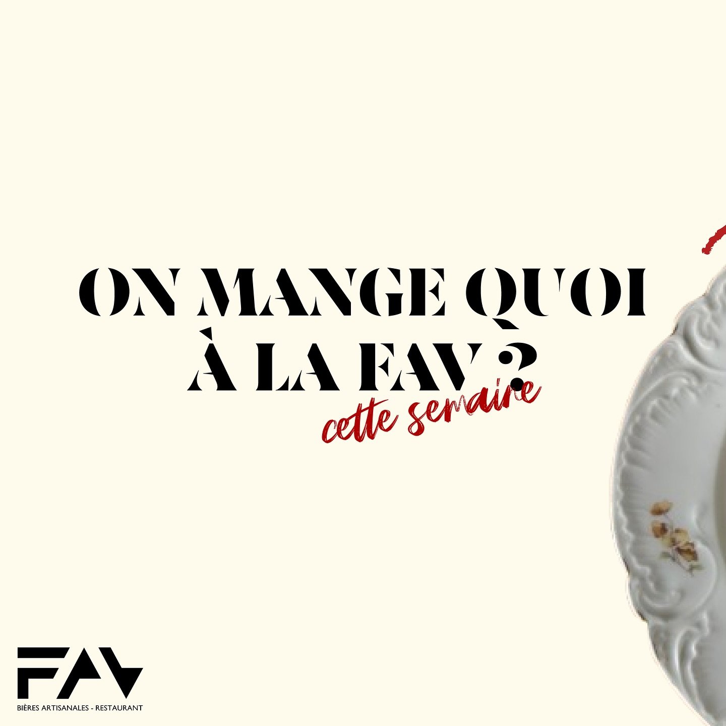 ✨ Le menu de la semaine est là ✨
Disponible jusqu’à lundi prochain à la FAV 🍽️
👉 Au programme : 🥗 Salade de fenouil à la harissa & stracciatella
🐷 Croquette au ragù de cochon & crème de cha