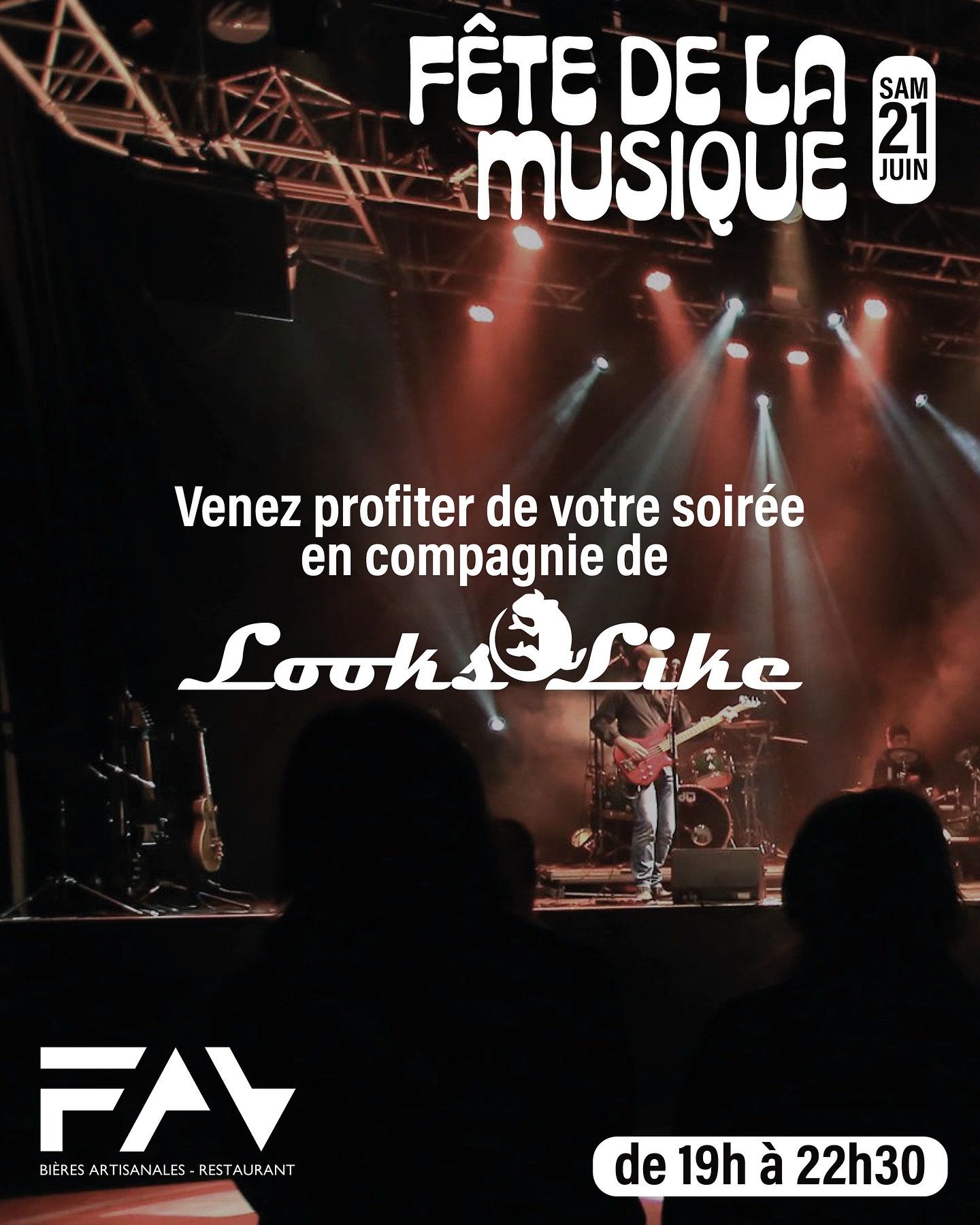 🎸 F&ecirc;te de la Musique &agrave; la FAV !
Rendez-vous samedi 21 juin pour une soir&eacute;e 100% live avec le groupe Looks Like qui reprendra les plus grands classiques pop/rock 🎶
De 19h &agrave; 22h30, viens chanter, danser, kiffer l&rsquo;ambi