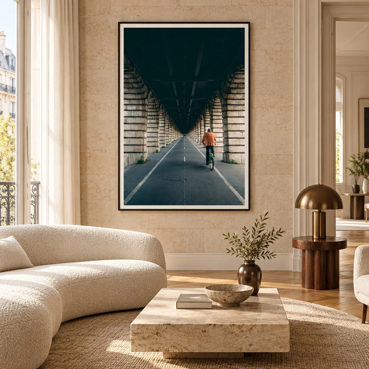 Under the Bridge, Paris 2018 — framed photograph in an elegant interior, concept visualisation.