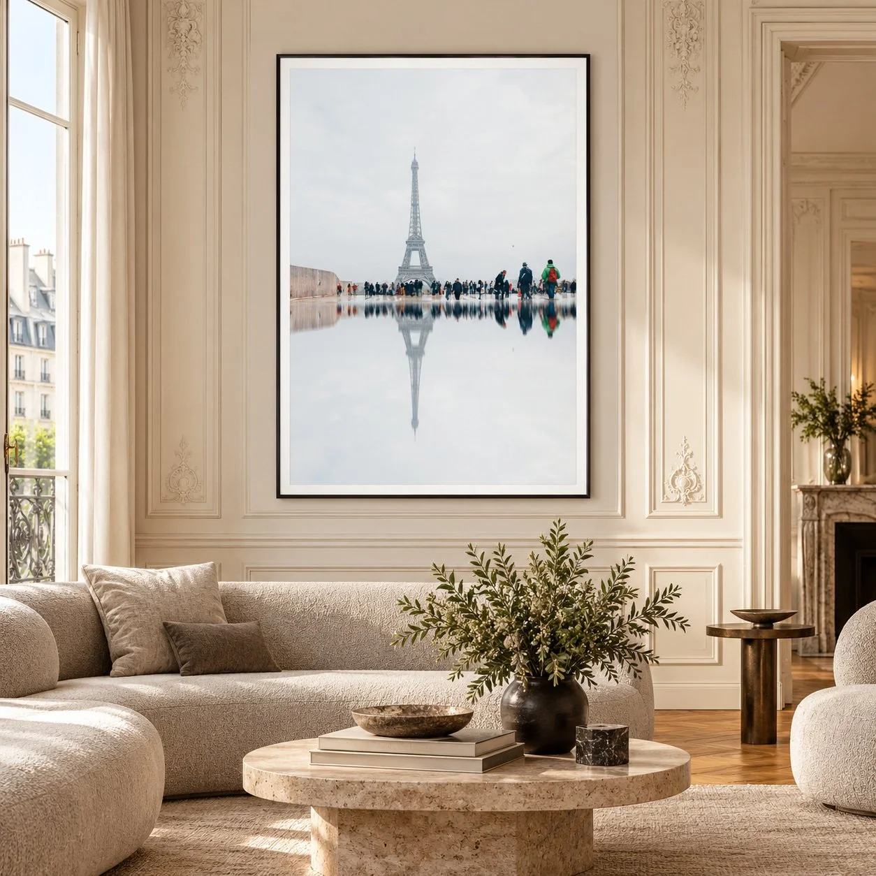 Reflections, Paris 2018 — framed photograph in an elegant interior, concept visualisation.