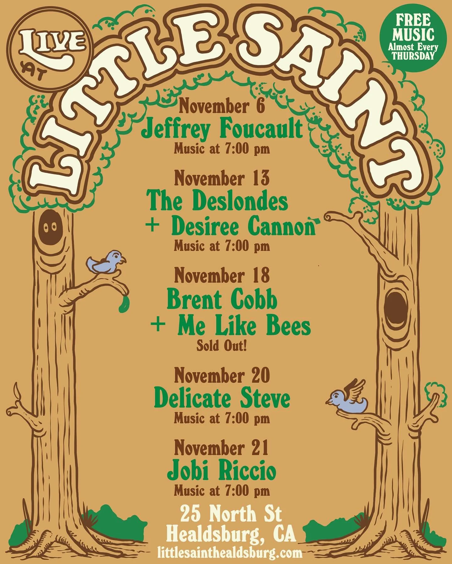 Hello, November 👀 Free live music every Thursday &mdash; and since we&rsquo;re closed for Thanksgiving, we&rsquo;re adding a bonus Friday show on Nov 21 with @jobiriccio to round out the month in style.

🎶 Nov 6 | @jeffreyfoucault 
🎶 Nov 13 | @the